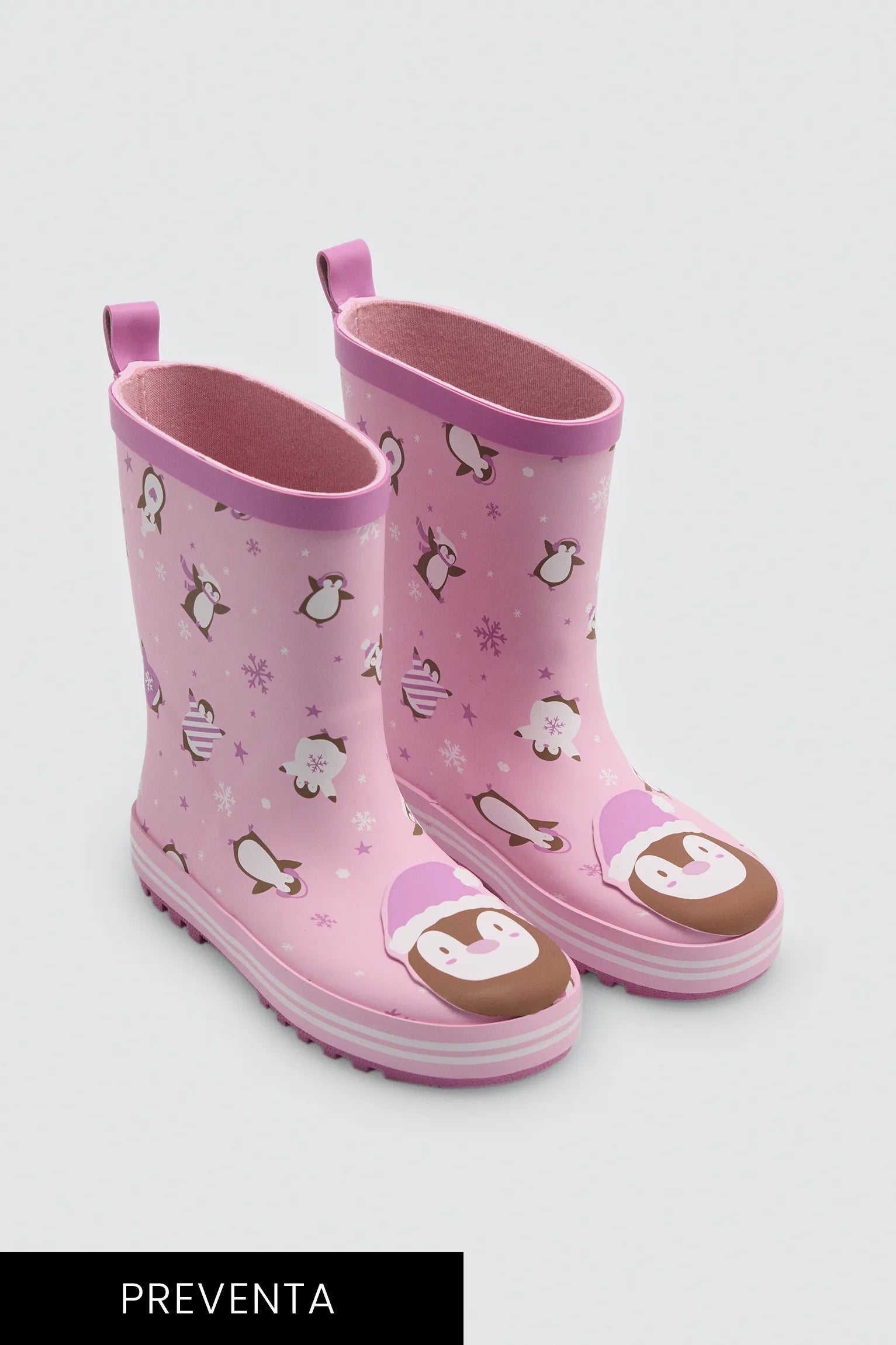 PRÉ-VENDA Botas de chuva de menina estampado de pinguins com forro interior