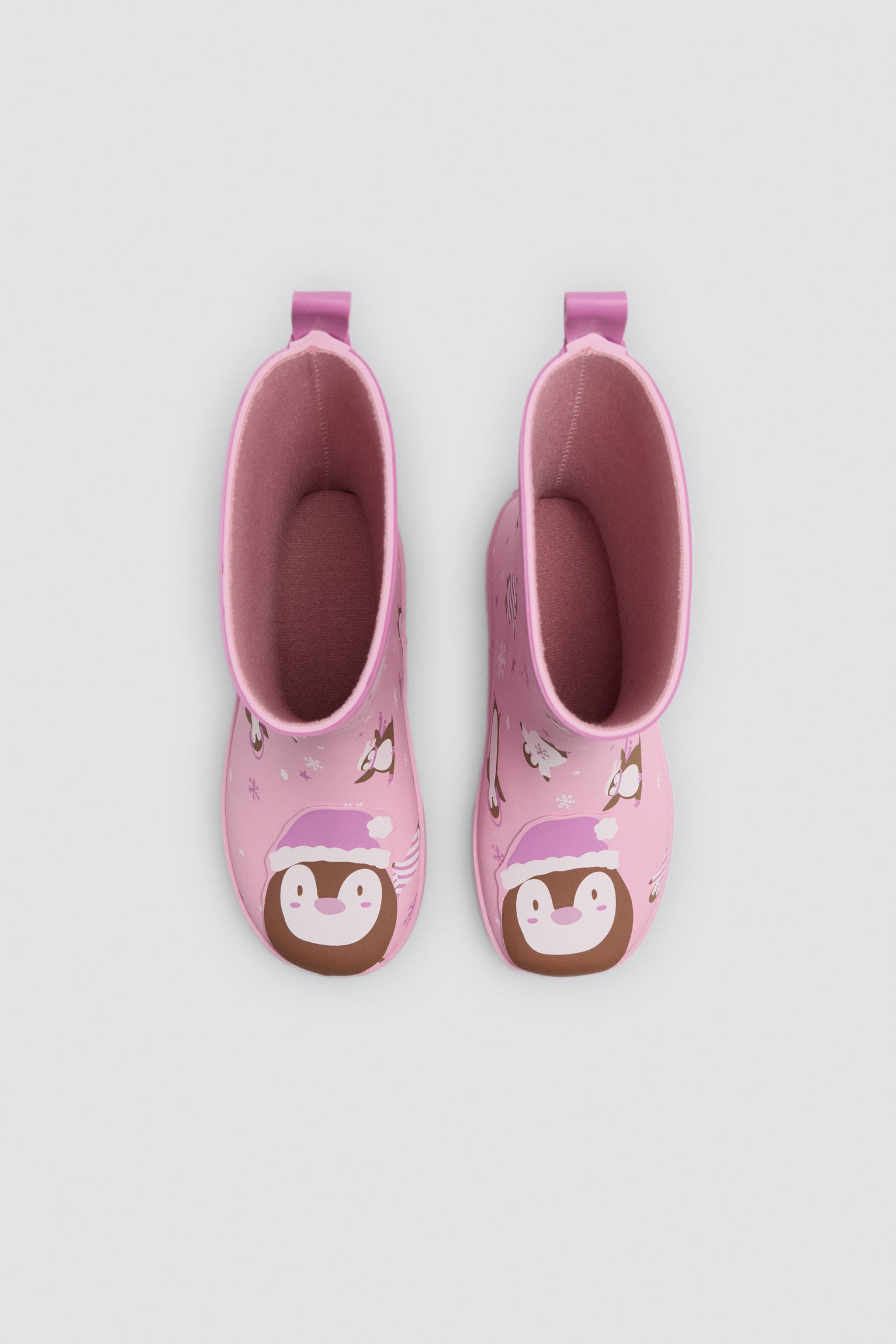 PRÉ-VENDA Botas de chuva de menina estampado de pinguins com forro interior