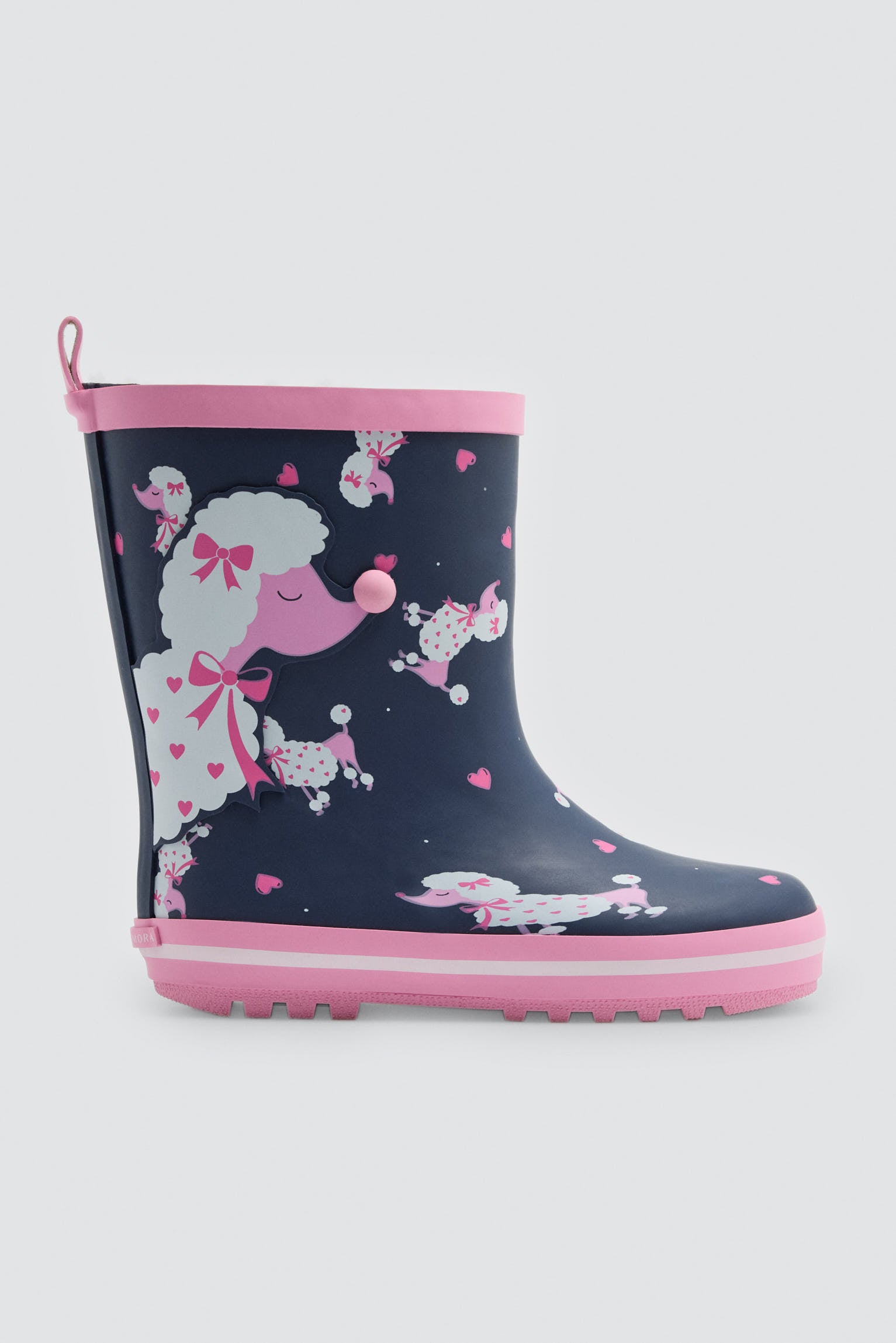 Botas de chuva de menina estampado de caniche com forro sherpa