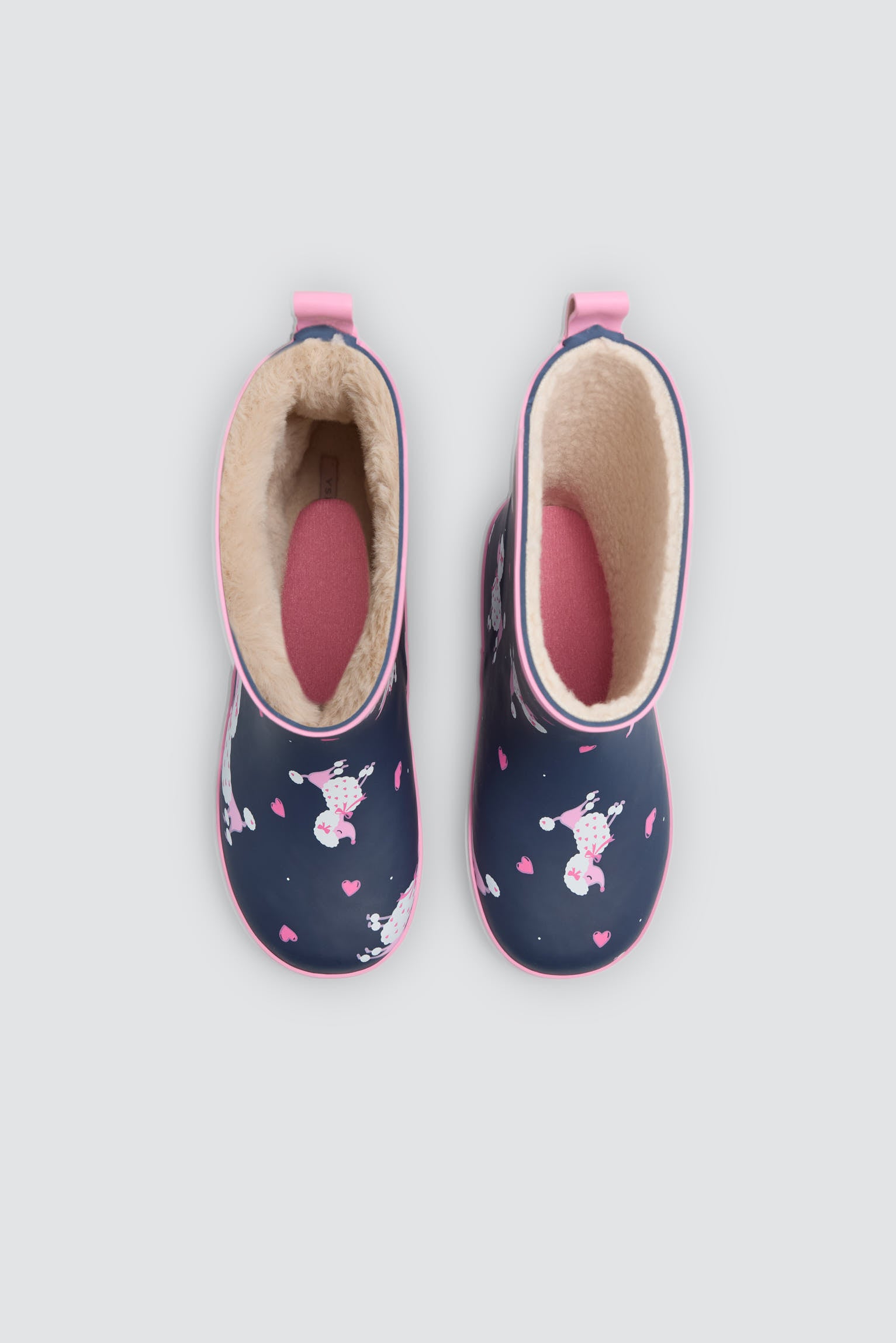 Botas de chuva de menina estampado de caniche com forro sherpa