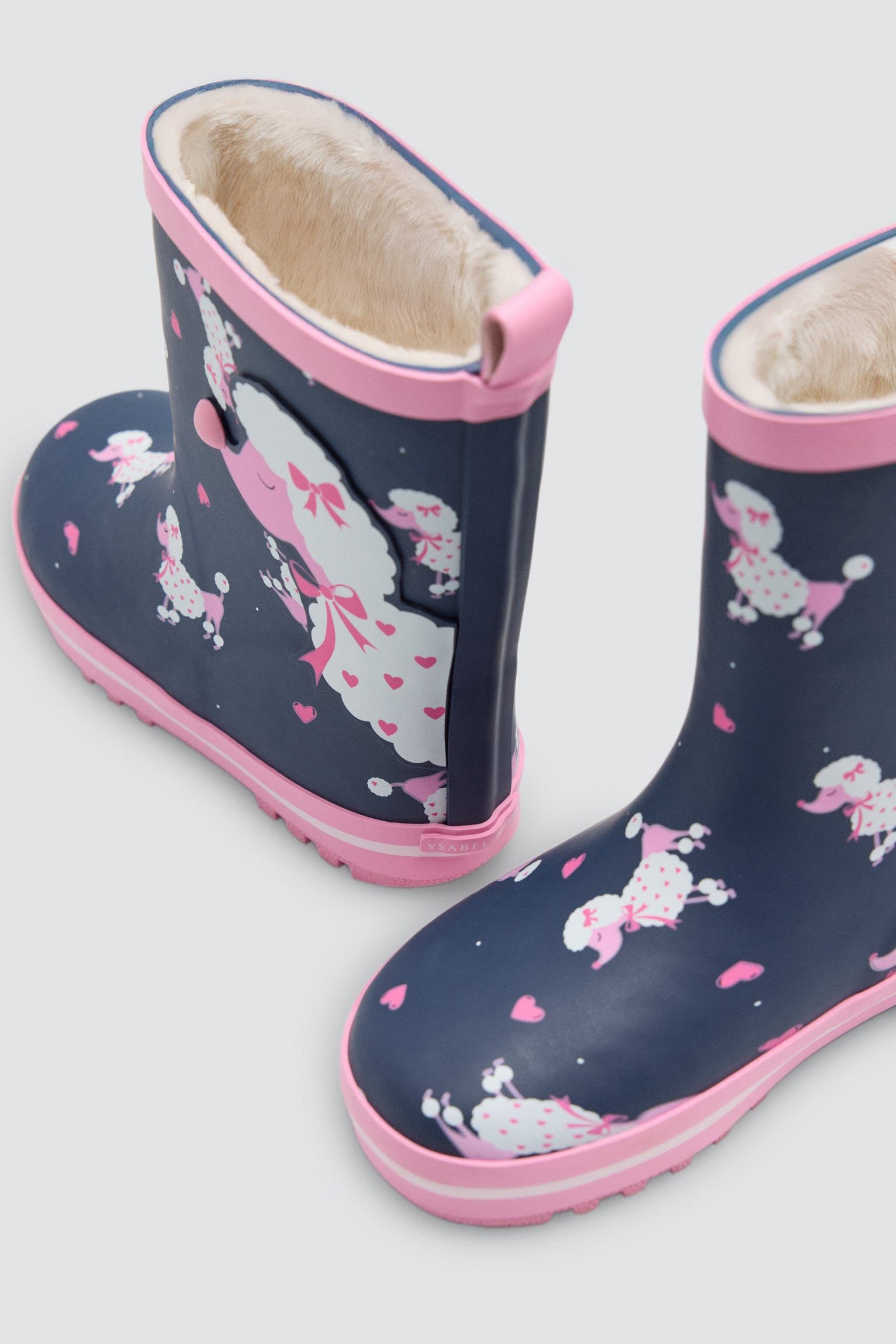 Botas de chuva de menina estampado de caniche com forro sherpa