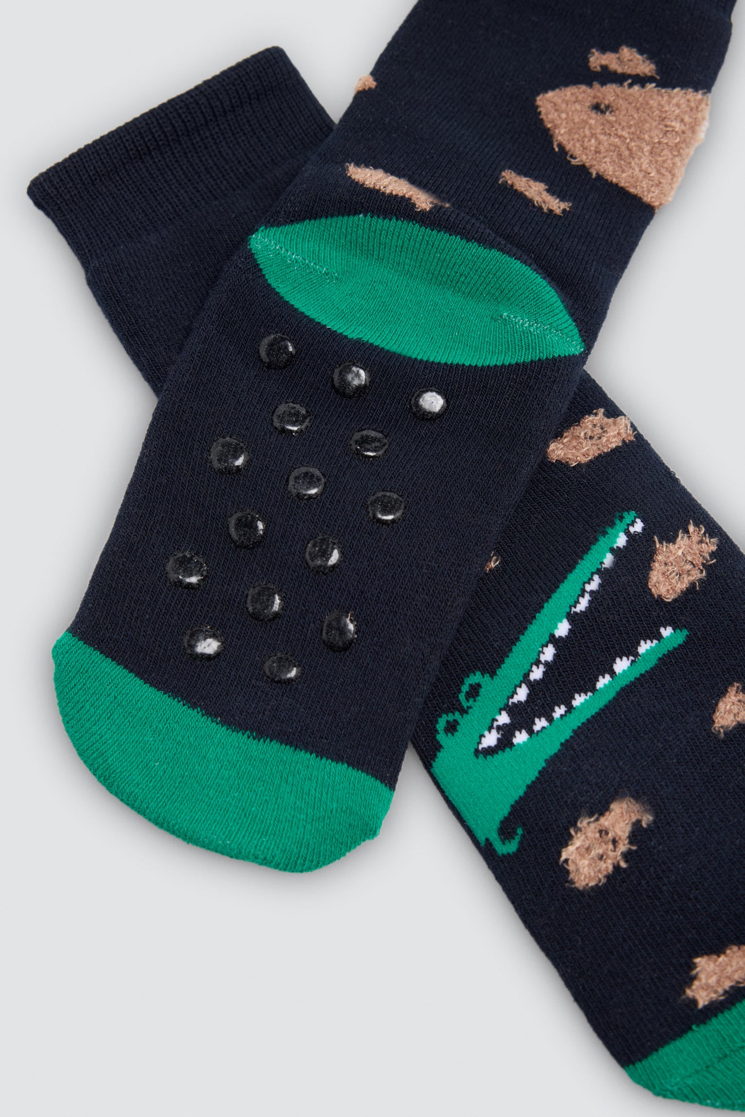 Pack de 3 meias térmicas antiderrapantes de menino com estampados de crocodilos e tubarões