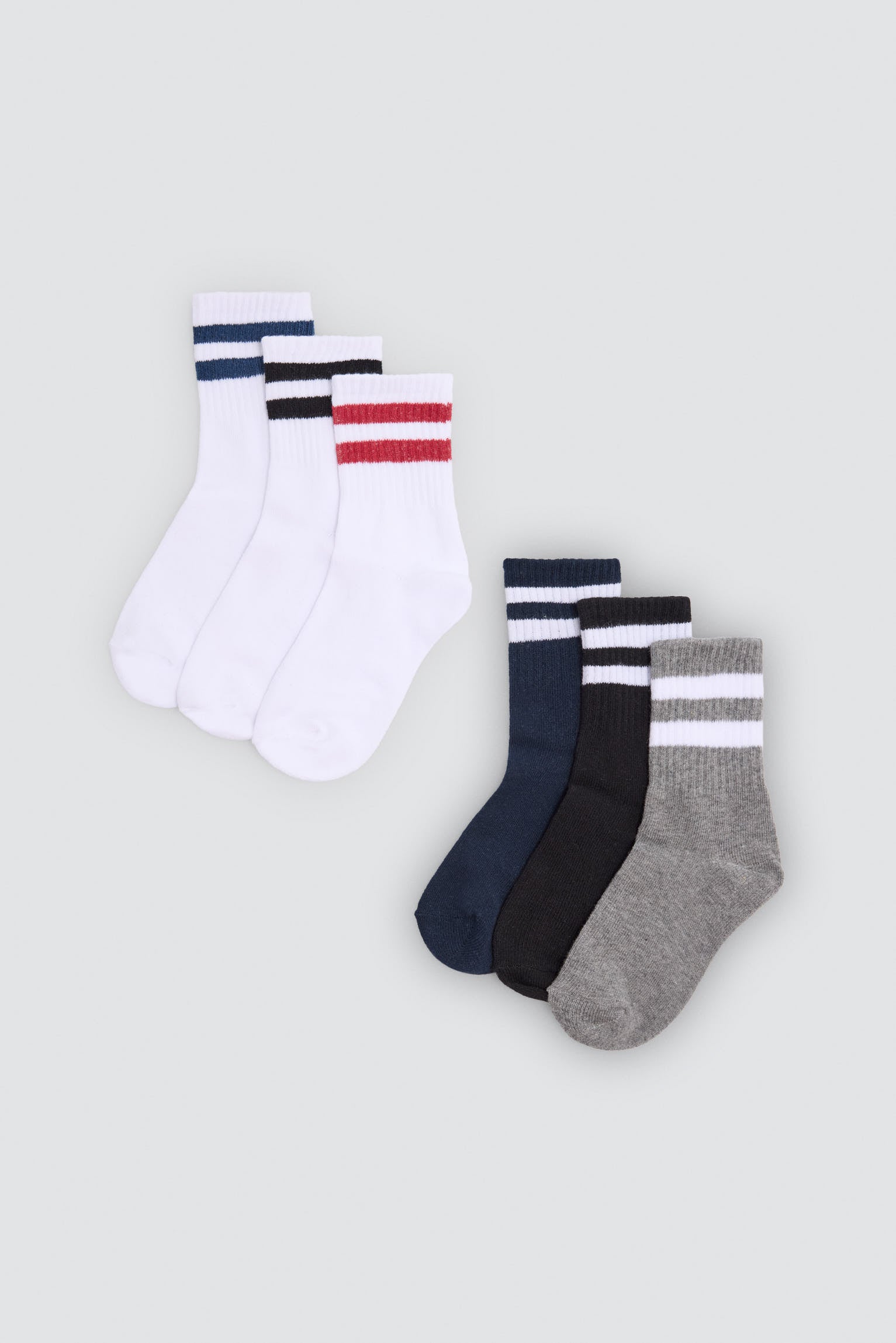 Pack de 6 meias de menino estilo desportivo com detalhes de riscas contrastantes