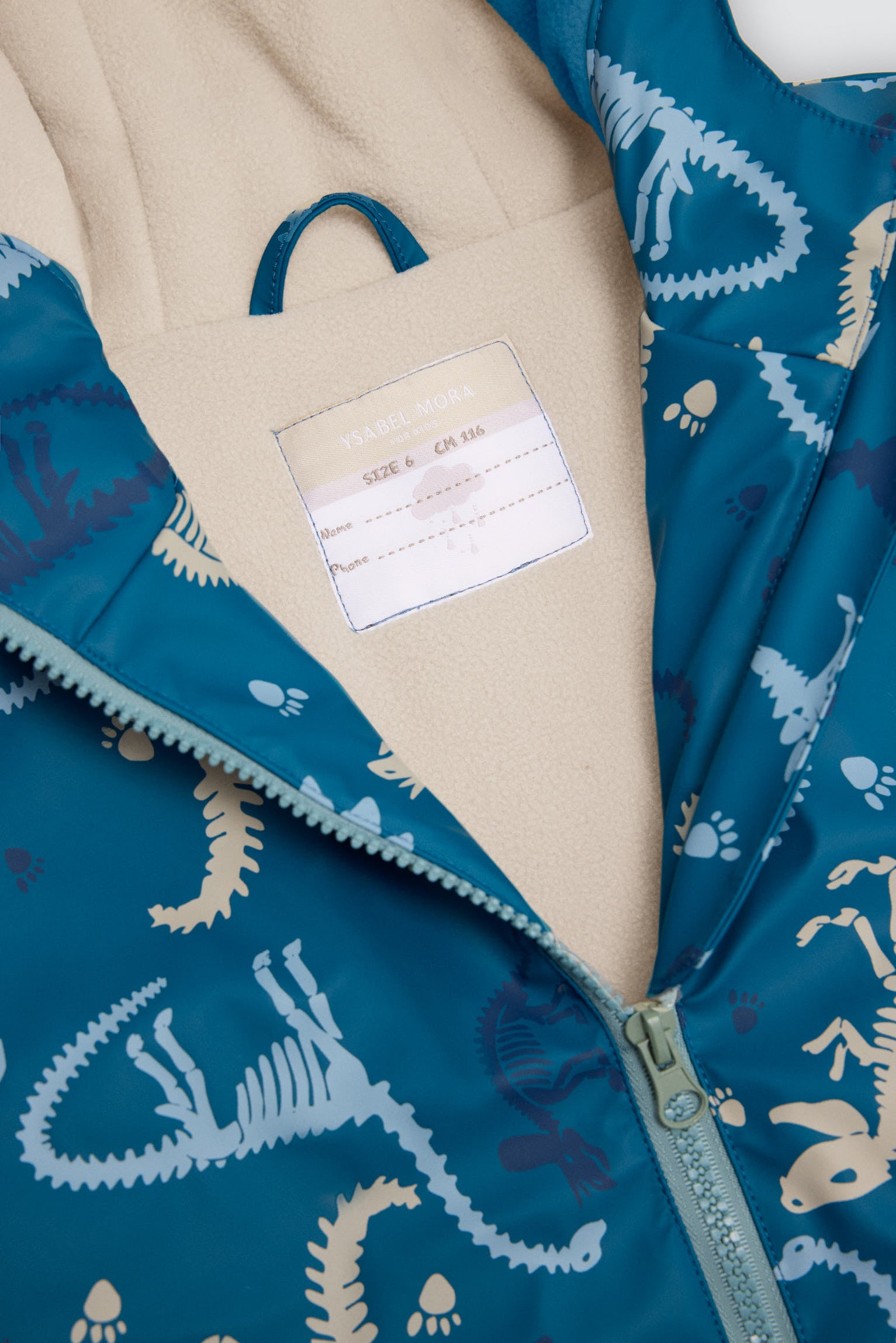 Capa de chuva de menino estampado de dinossauros com forro polar