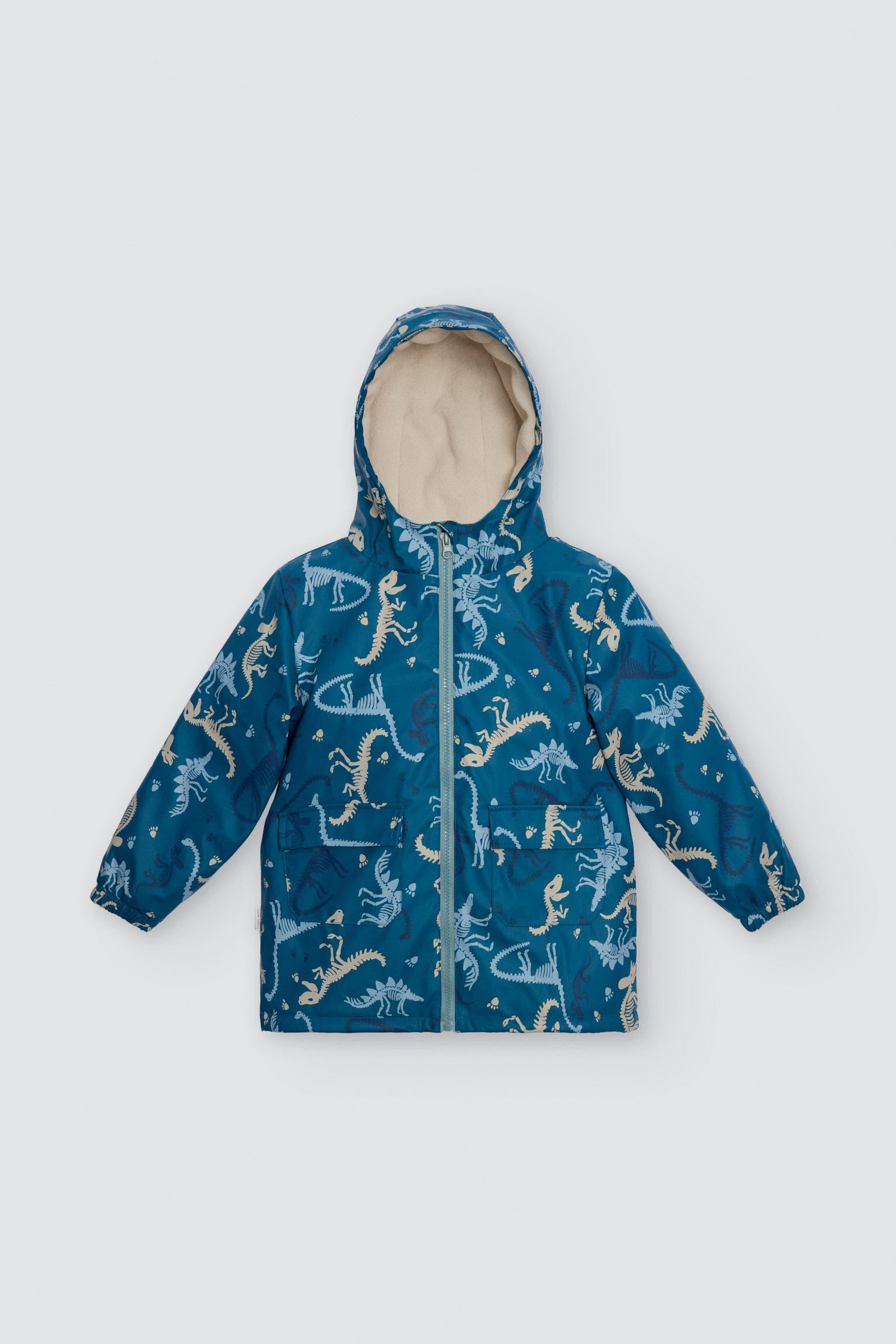 Capa de chuva de menino estampado de dinossauros com forro polar