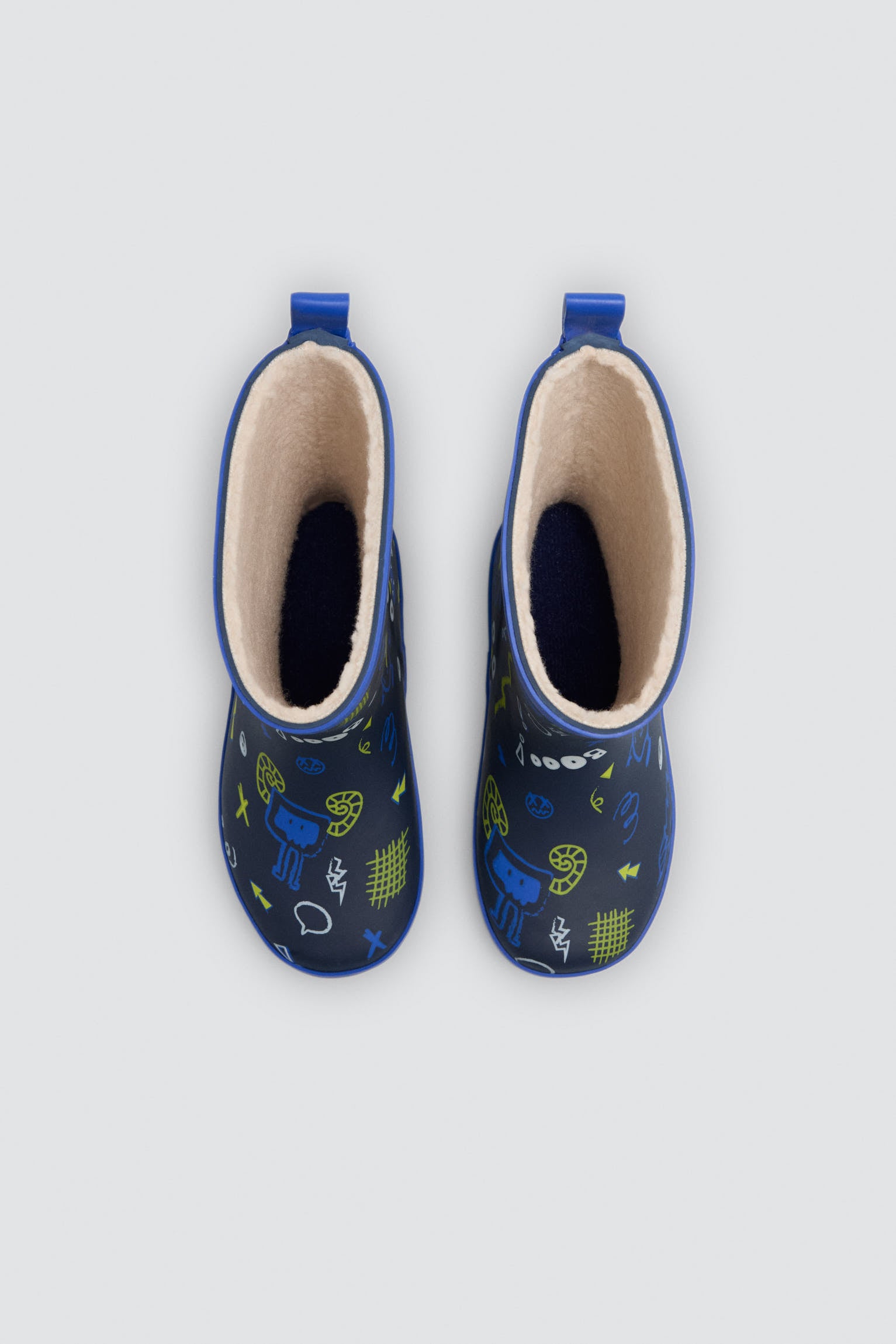 PRÉ-VENDA Botas de chuva de menino estampado de monstros com forro sherpa