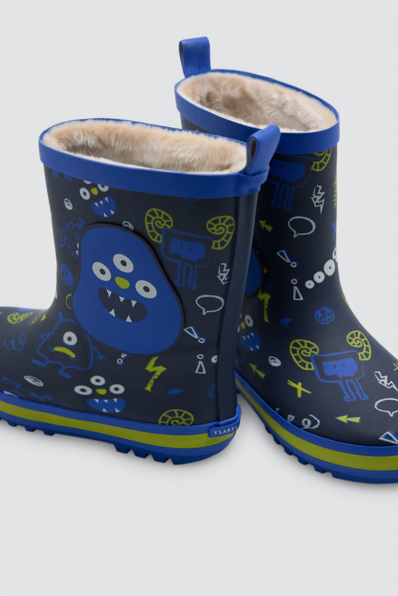 PRÉ-VENDA Botas de chuva de menino estampado de monstros com forro sherpa