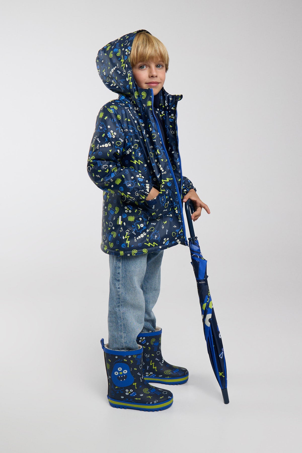 PRÉ-VENDA Capa de chuva de menino estampado de monstros com forro polar