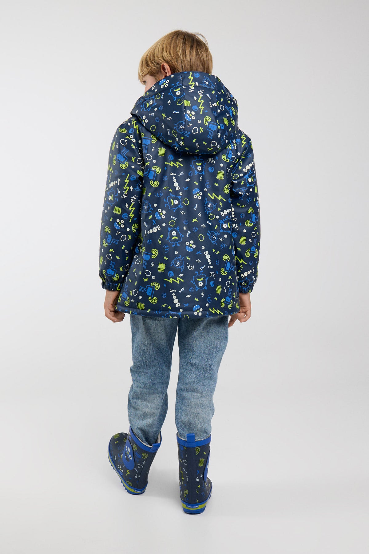 PRÉ-VENDA Capa de chuva de menino estampado de monstros com forro polar