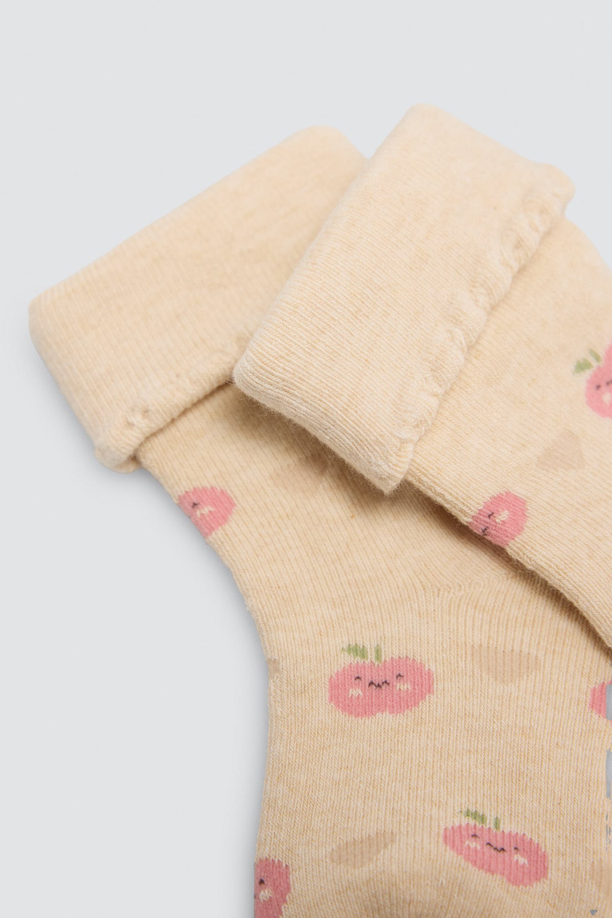 Pack de 4 meias térmicas de bebé com punho dobrado e estampado de frutas e corações