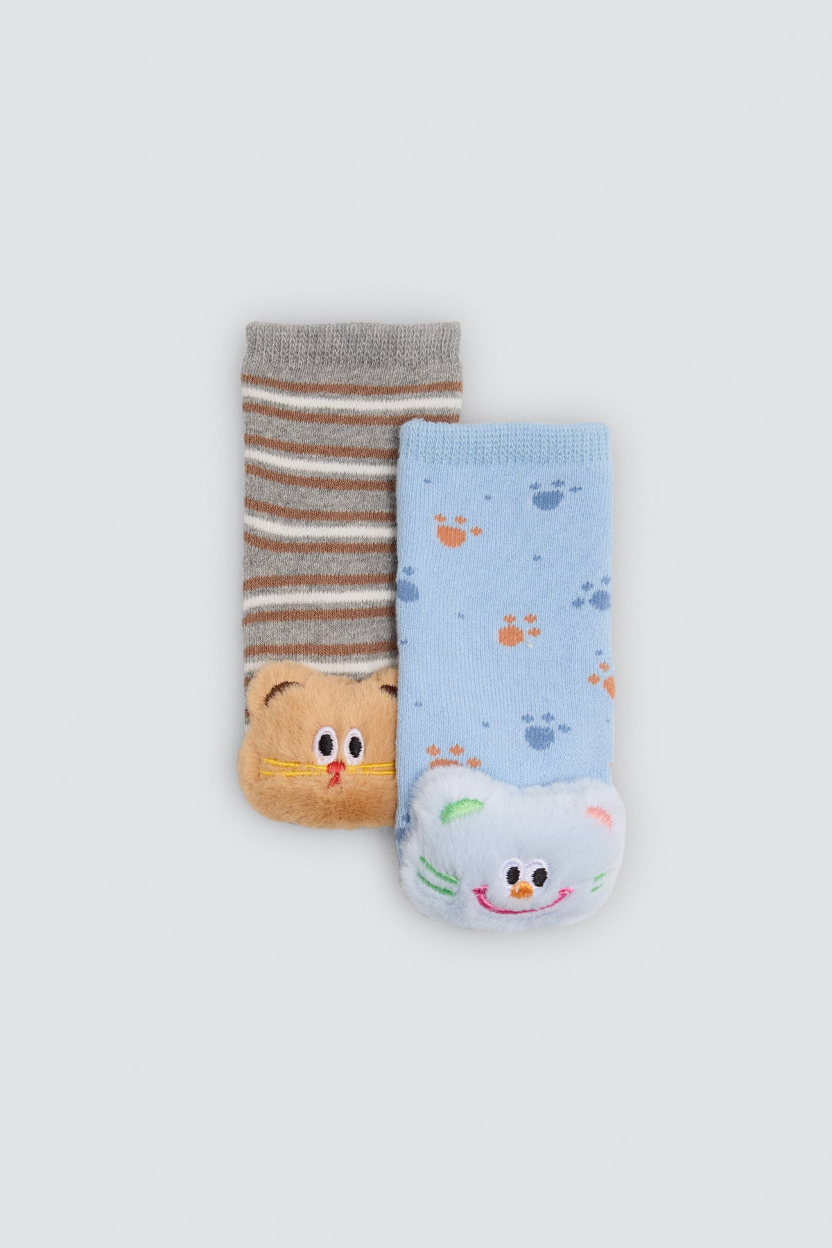 Pack de 2 meias térmicas antiderrapantes sensoriais de bebé com gatinhos