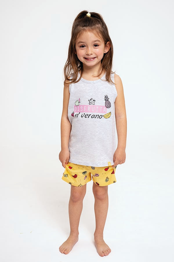Pijama infantil com suspensórios de algodão Frutas | MUYDEMI