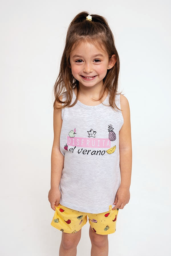 Pijama infantil com suspensórios de algodão Frutas | MUYDEMI