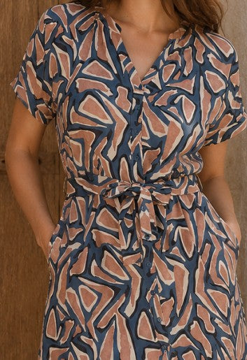 Vestido camisa estampado de manga curta
