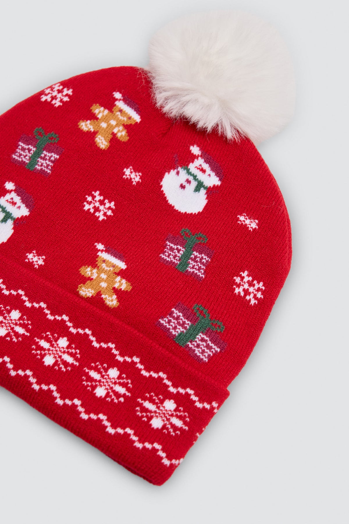 Gorro unissexo com pompom e estampado de Natal