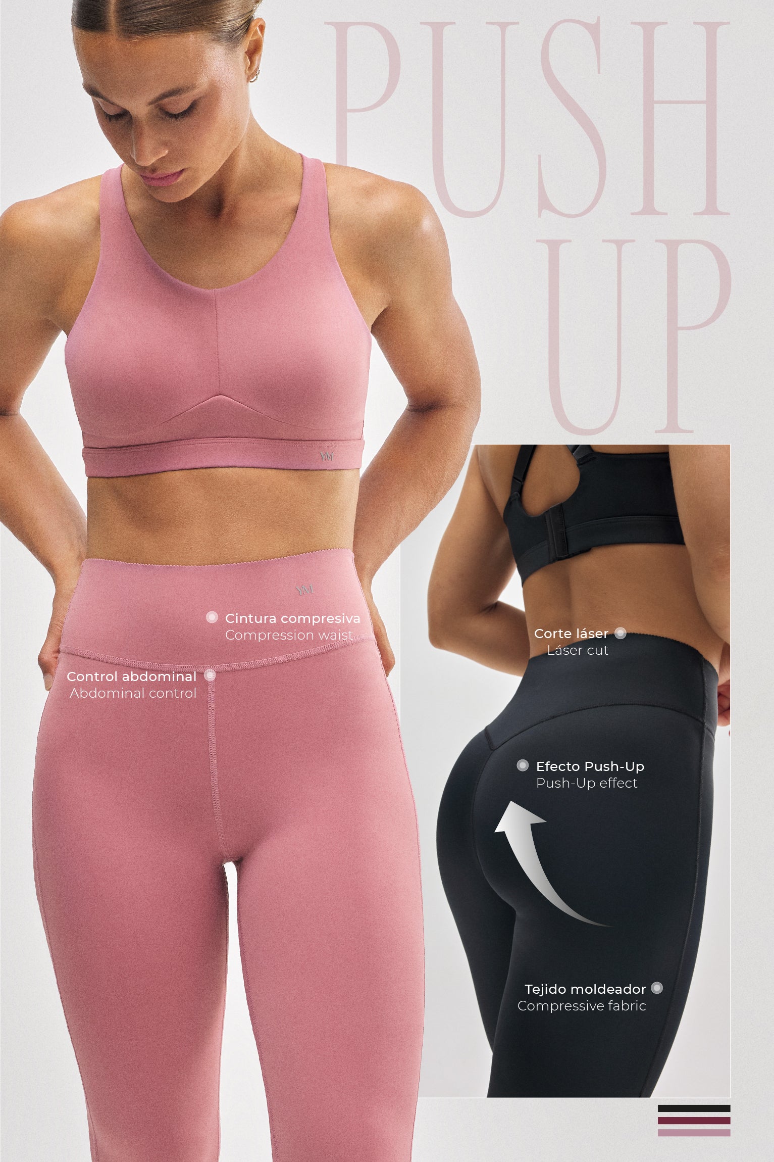 Legging esportiva com efeito barriga chapada rosa