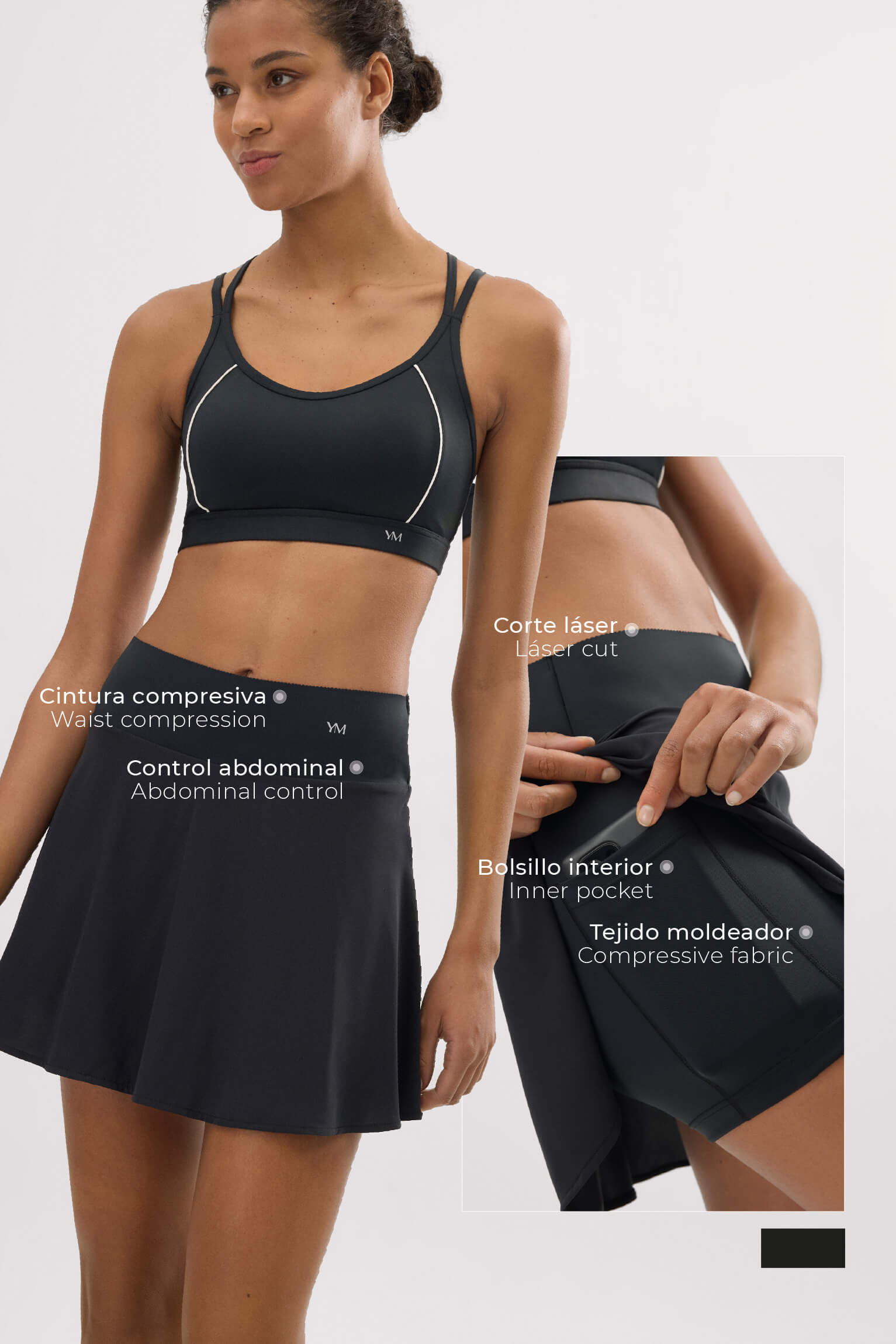 Falda deportiva Compressive con short y bolsillo interior negra - Ysabel Mora