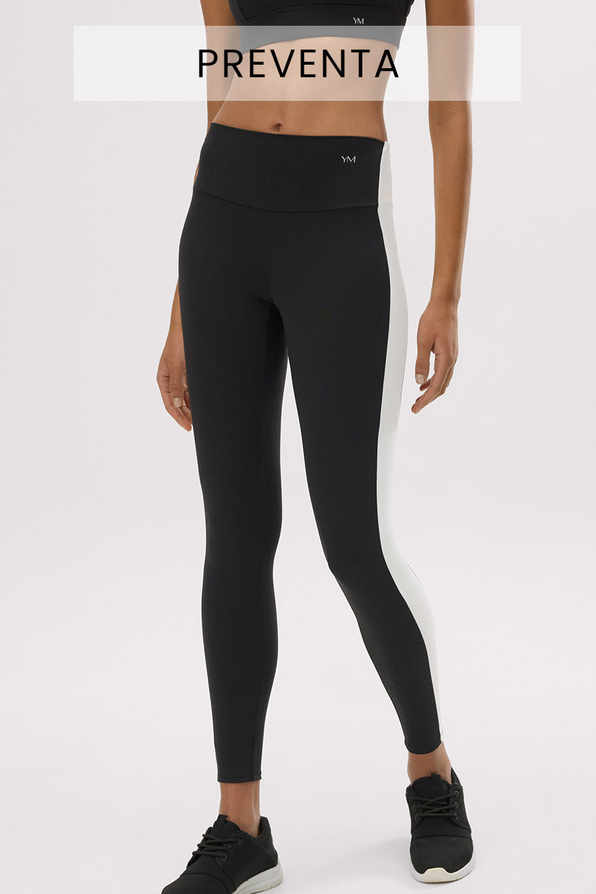 PRÉ-VENDA Leggings esportivas longas pretas com efeito push-up e listra contrastante.