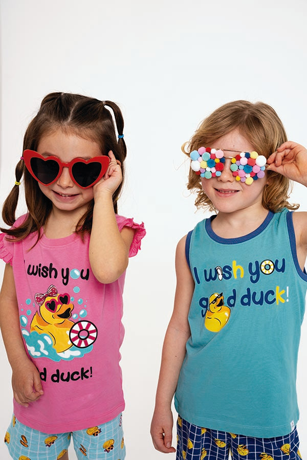 Pijama infantil curto de algodão Good Duck rosa | MUYDEMI