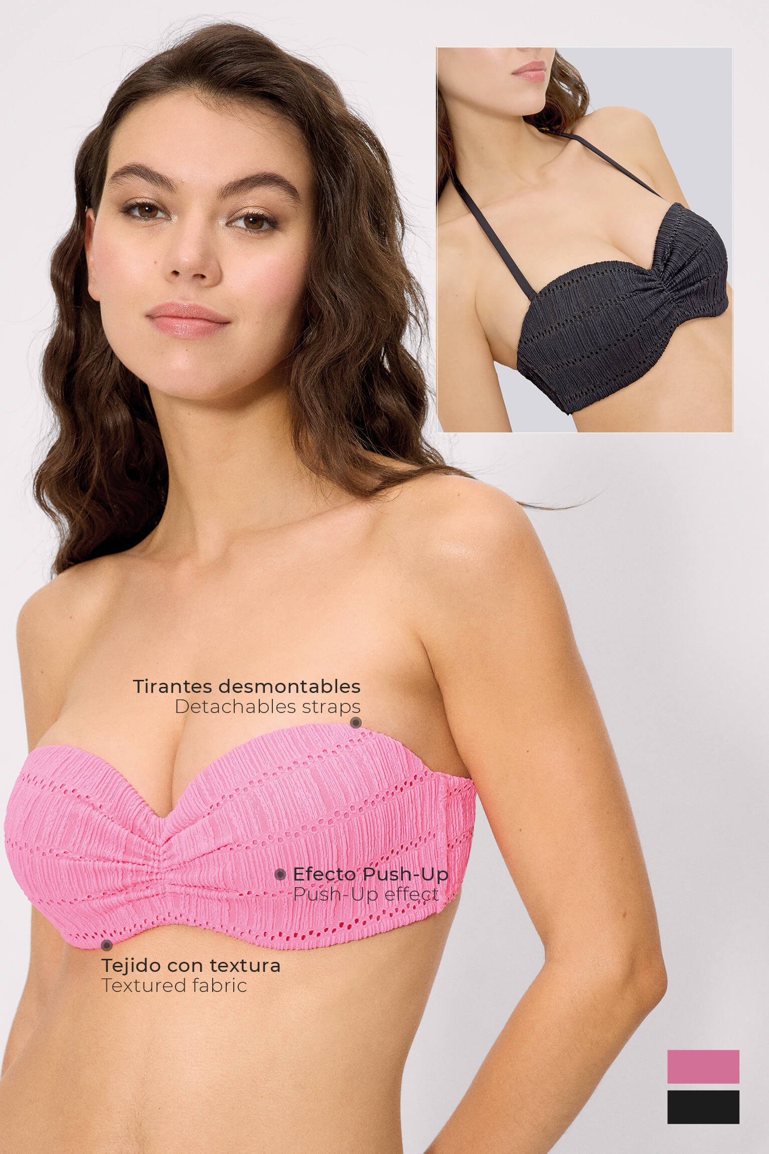 Top bikini push-up textura negro copa C - Ysabel Mora