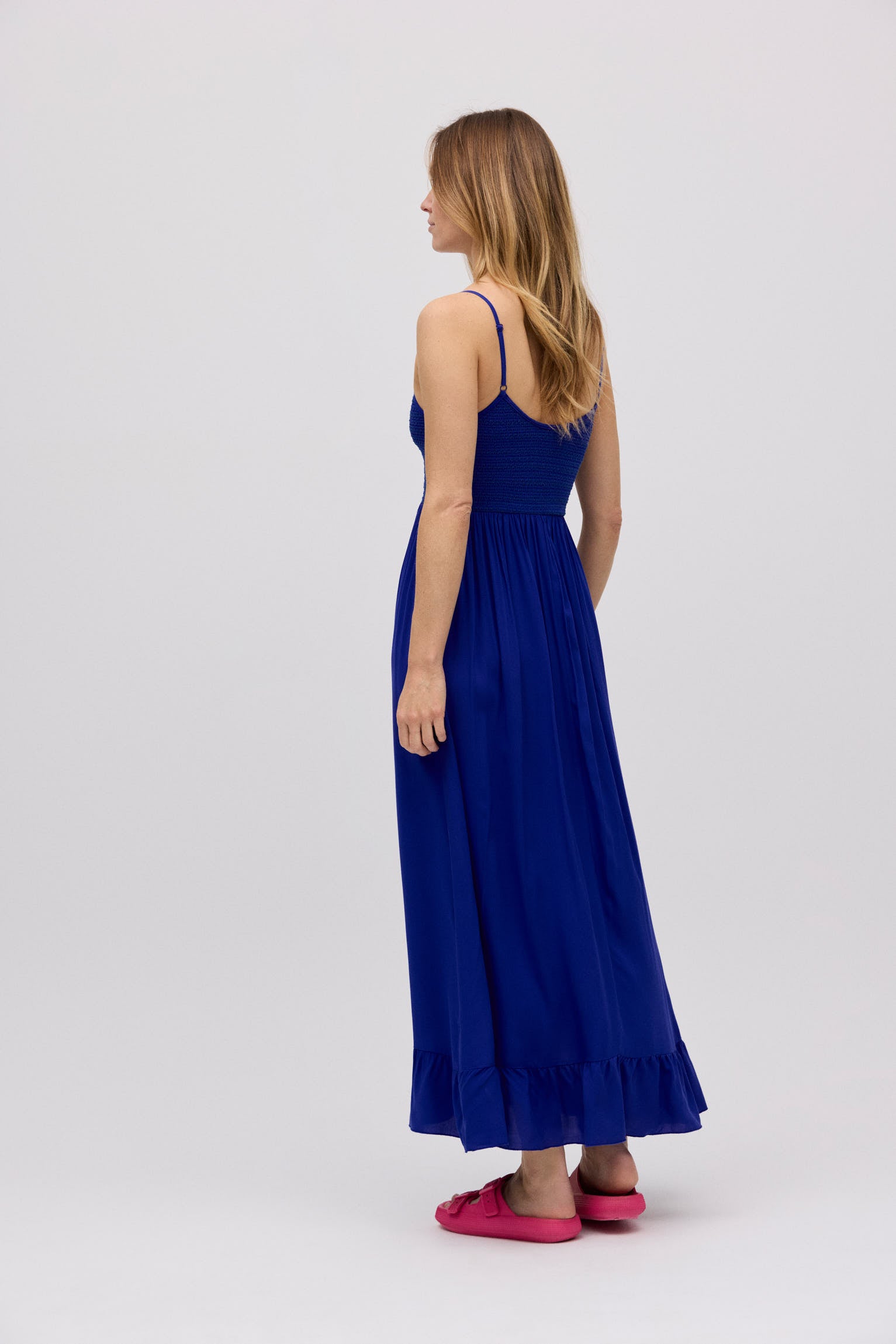 Vestido longo favo de mel azul marinho