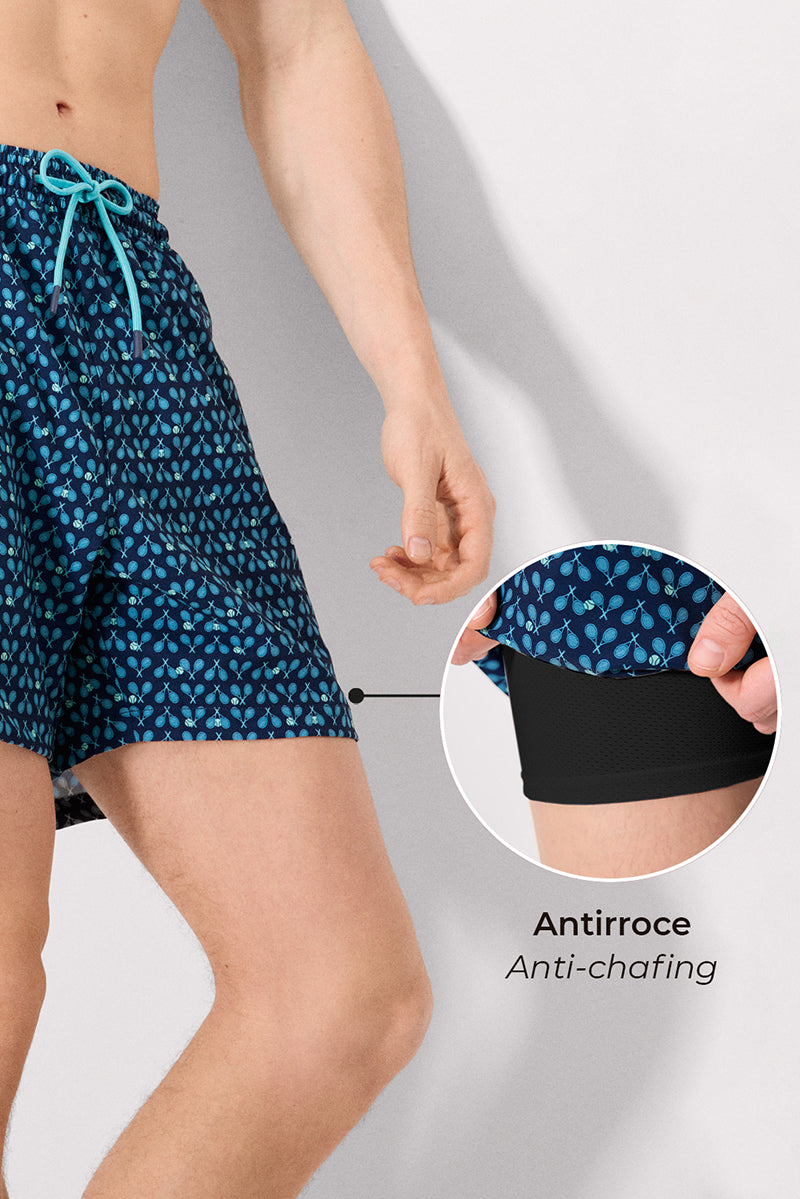 Bañador medio malla interior antirroce estampado raquetas - Ysabel Mora