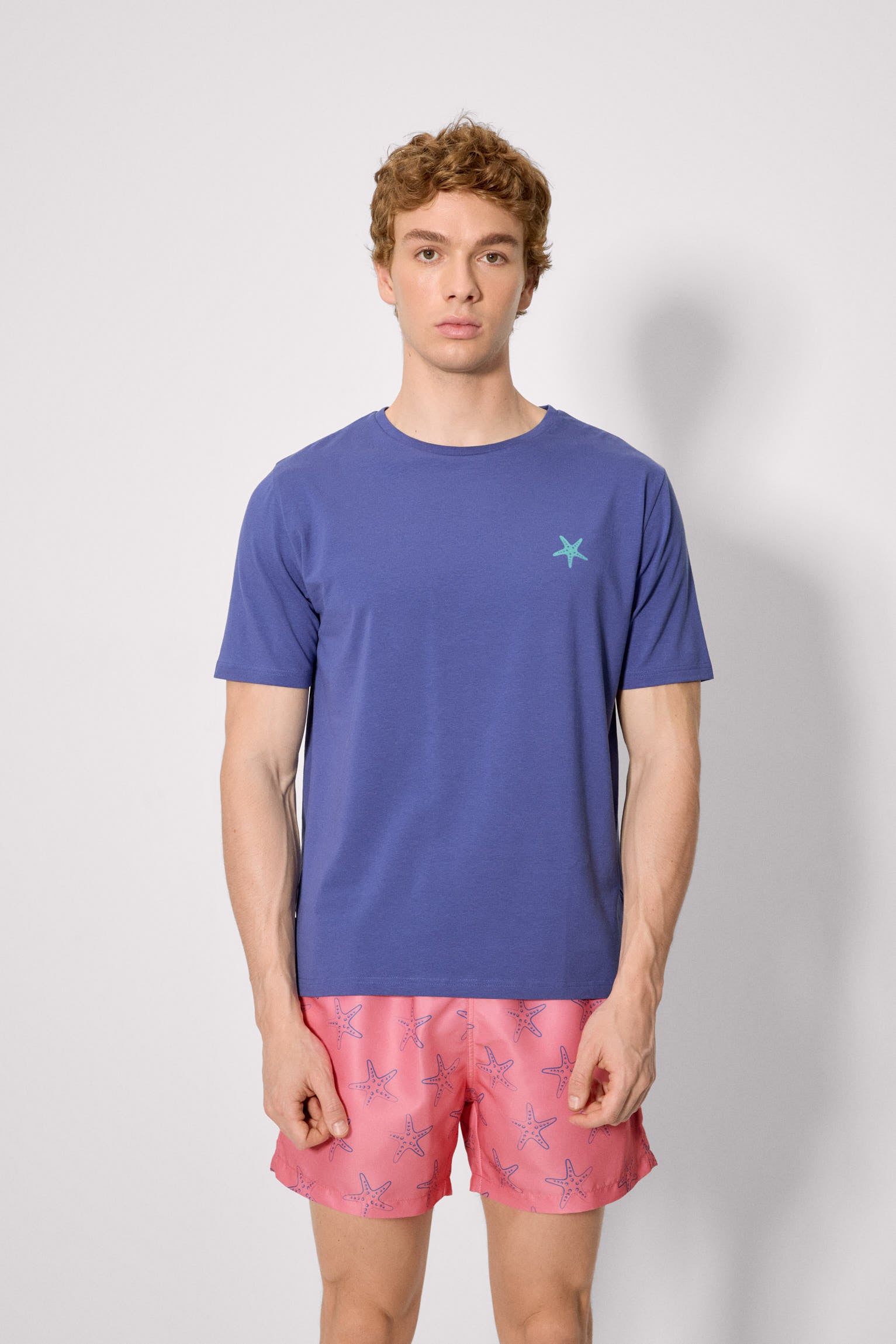 Camiseta manga corta estampado estrellas marinas azul - Ysabel Mora