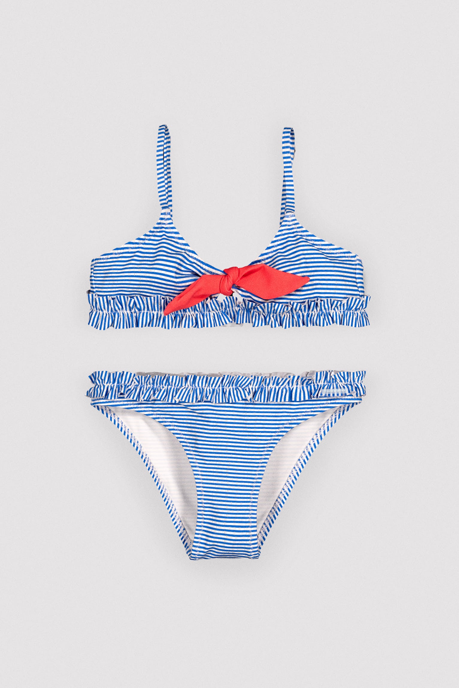 Bikini niña detalle lazo y fruncidos estampado rayas - Ysabel Mora