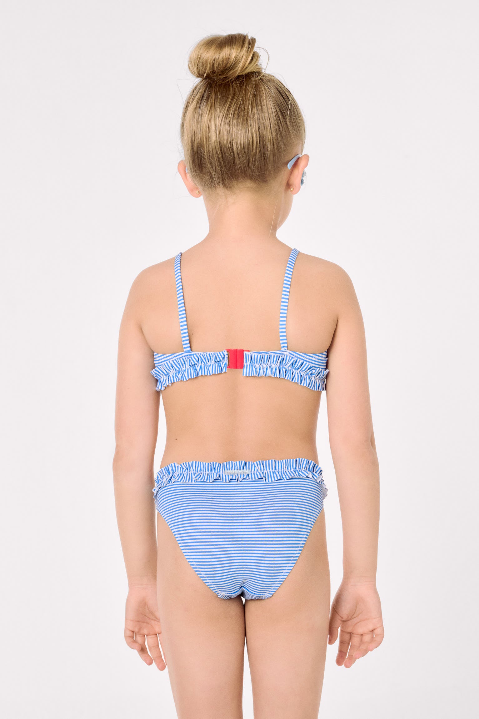 Bikini niña detalle lazo y fruncidos estampado rayas - Ysabel Mora