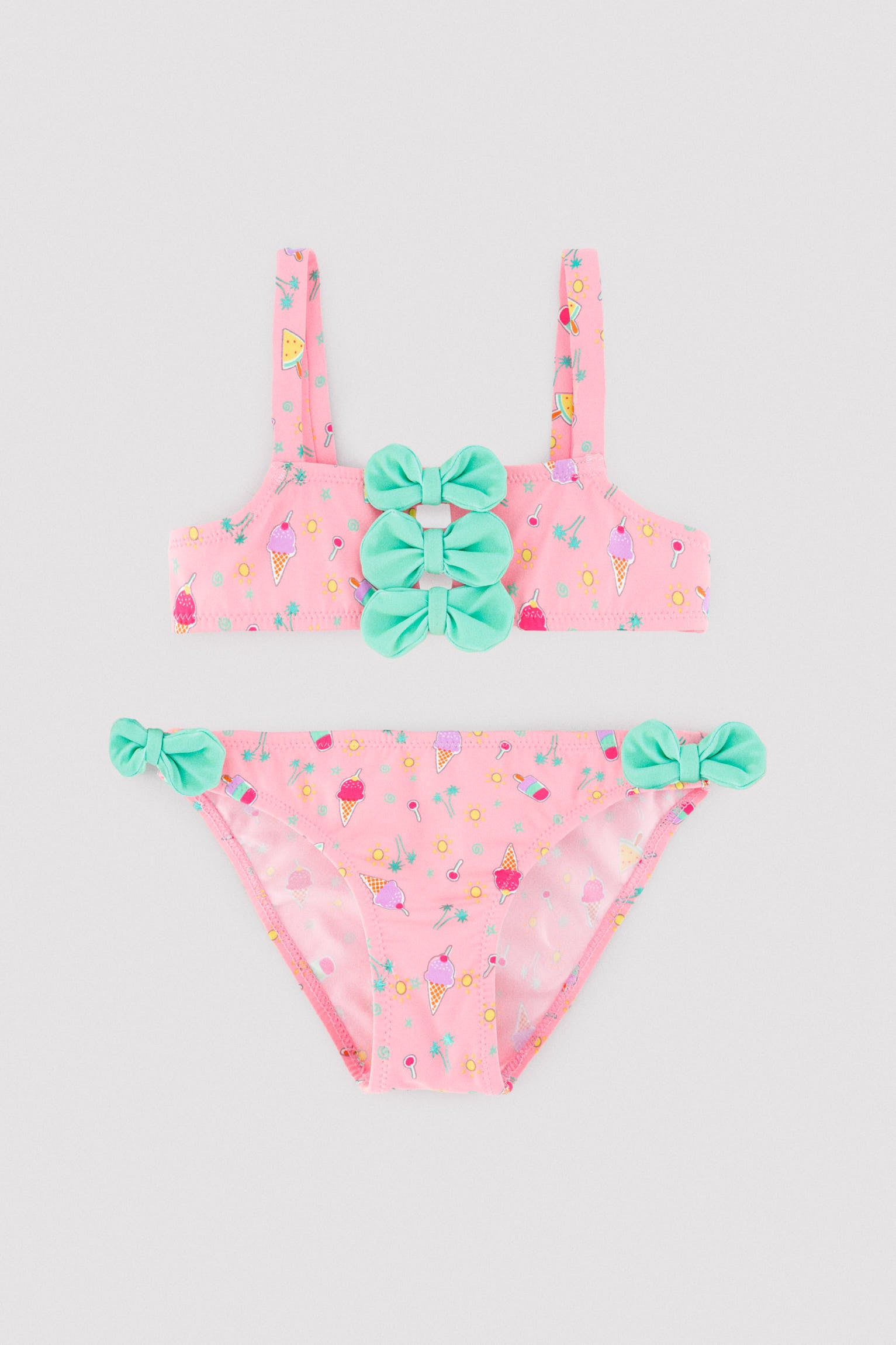Bikini niña detalles lazos estampado veraniego helados - Ysabel Mora