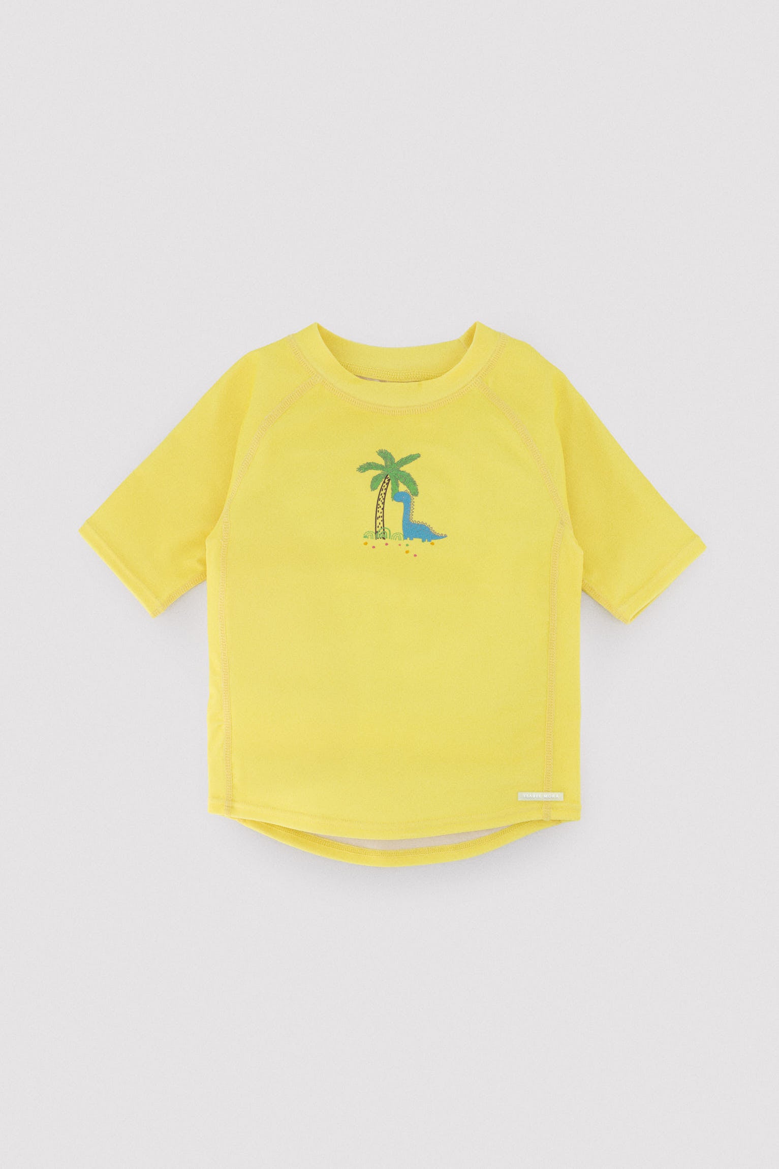 Camiseta de banho infantil com estampa de dinossauro e palmeira