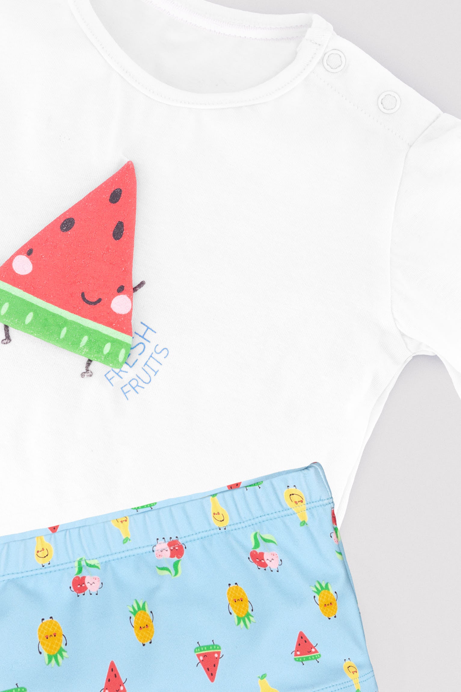 Conjunto de camiseta e sunga boxer com estampa de frutas para bebês