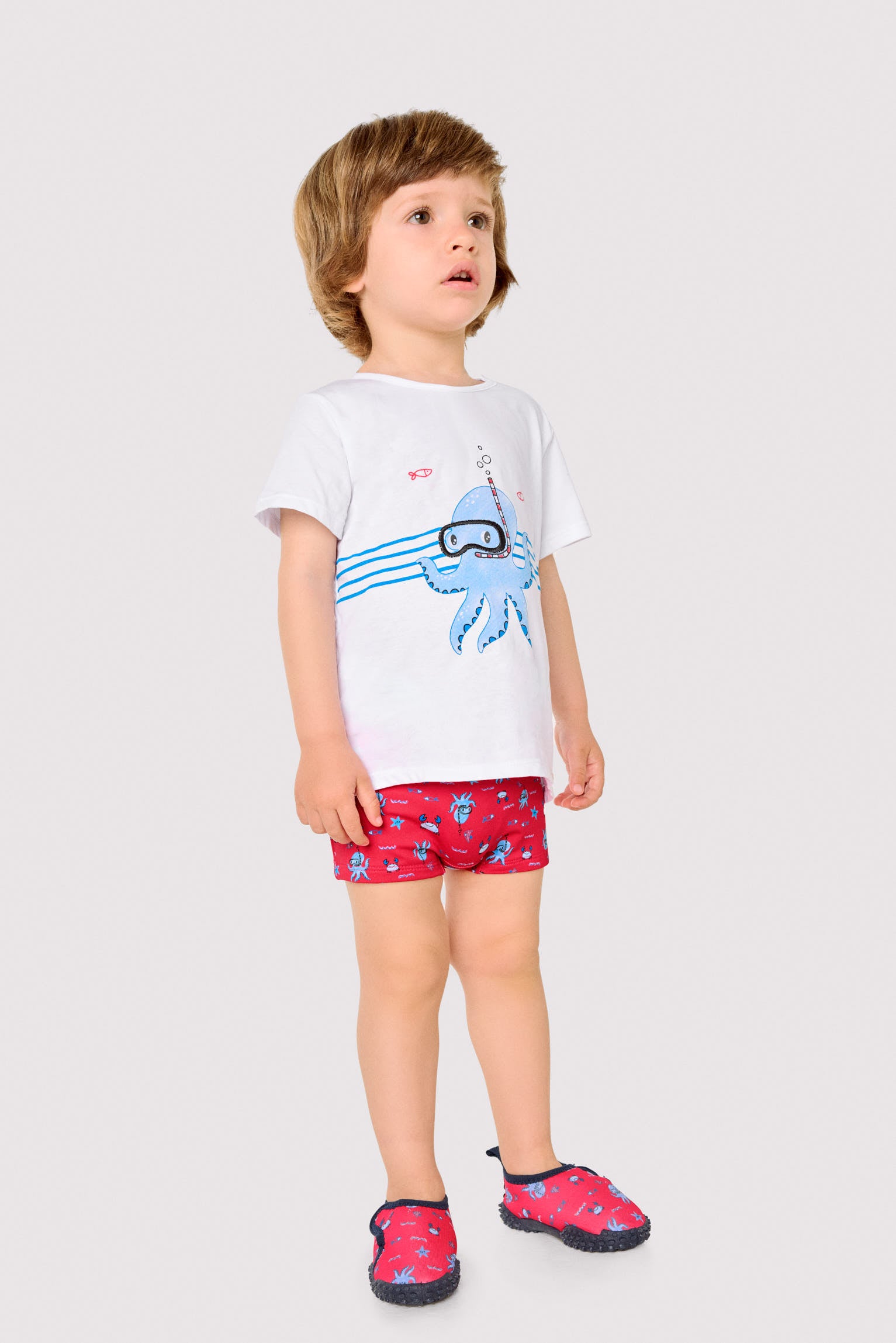 Conjunto de camiseta e shorts boxer para bebê com estampa de polvo