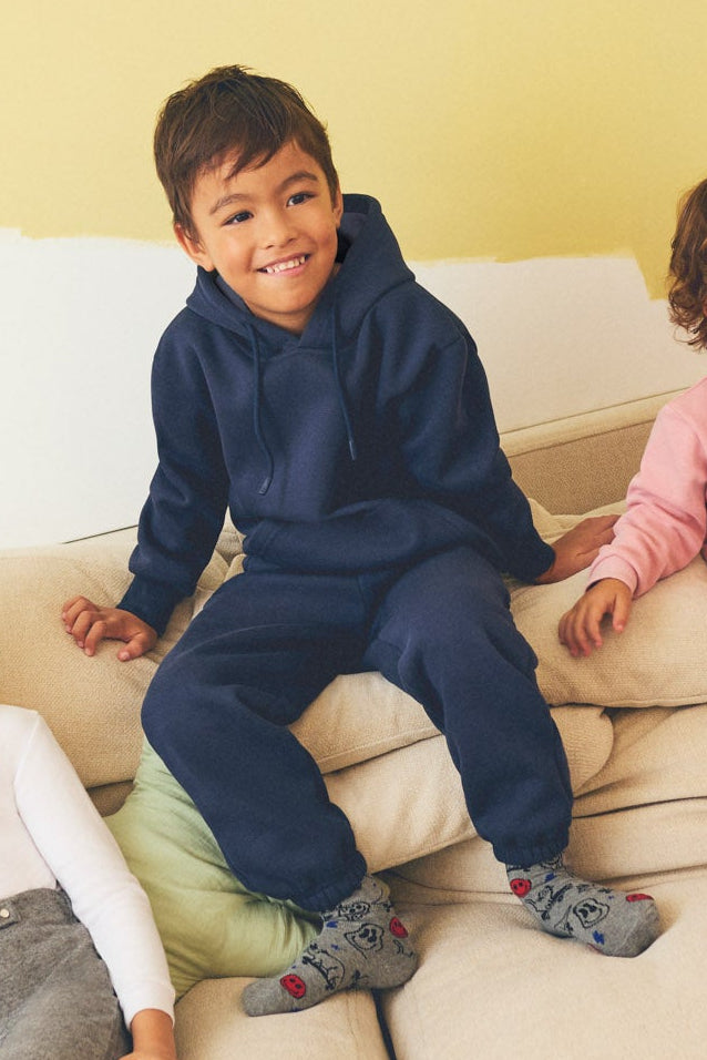 Fato de treino de menino cardado azul-marinho com hoodie e joggers largos