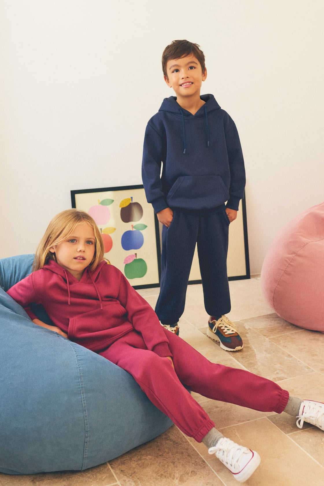 Fato de treino de menino cardado azul-marinho com hoodie e joggers largos