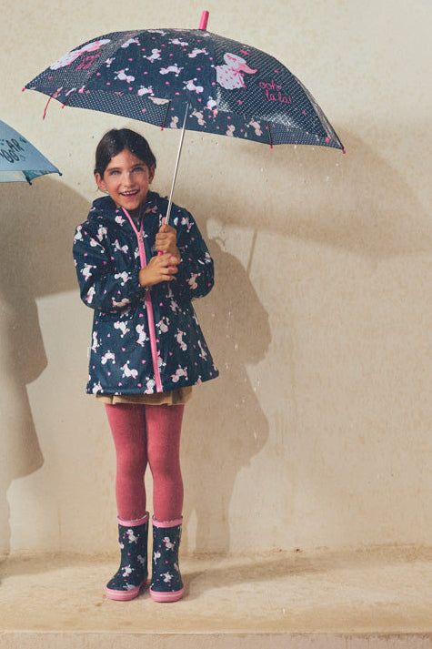 Botas de chuva de menina estampado de caniche com forro sherpa