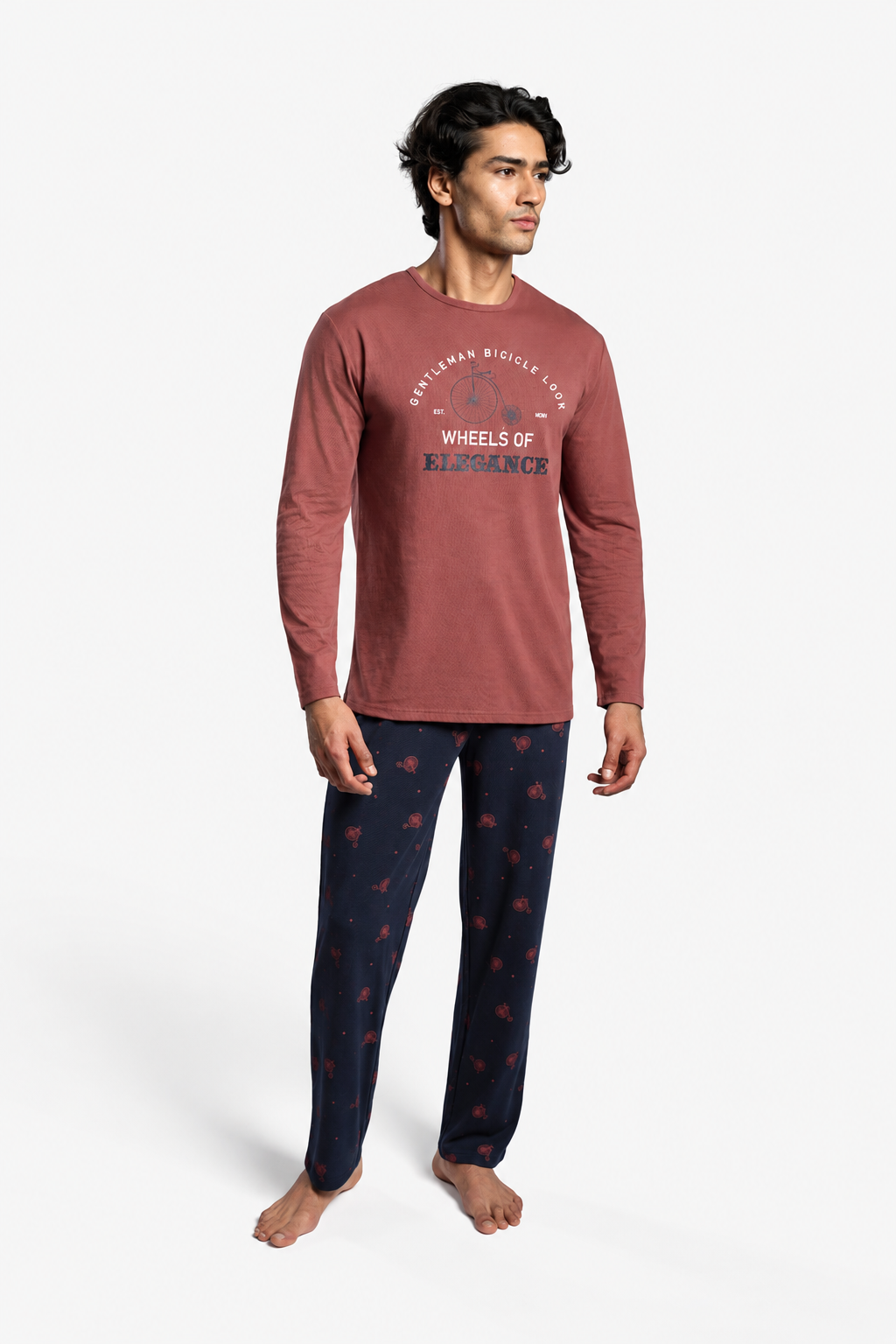 Pijama comprido de homem em algodão estampado Gentleman Bicycle Look