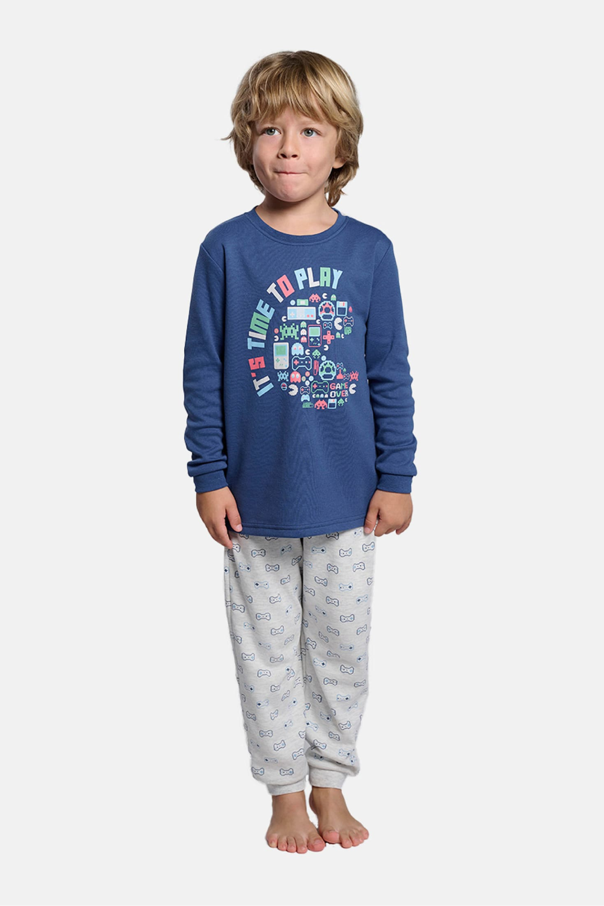 Pijama comprido de menino cardado estampado It's time to play