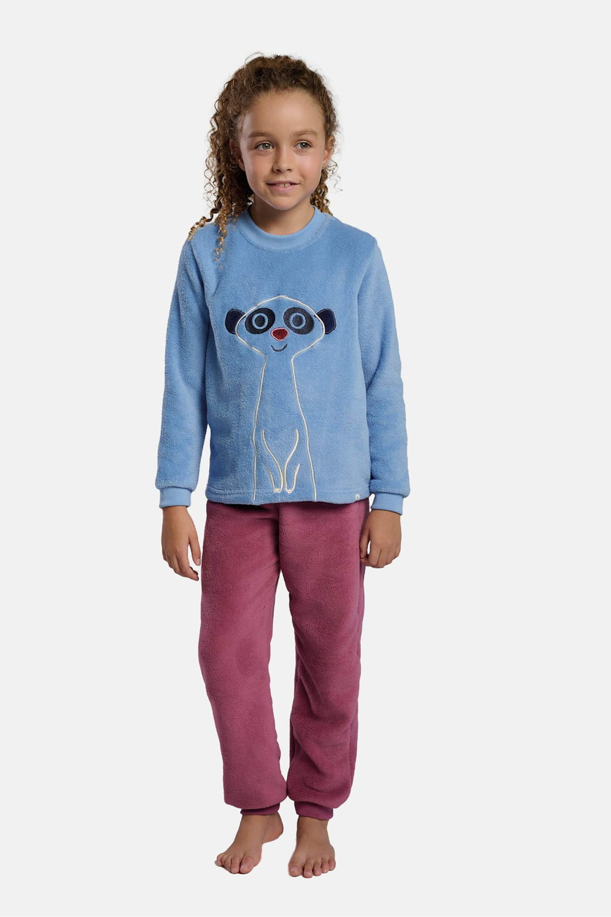 Pijama comprido de menina polar coral estampado de suricata