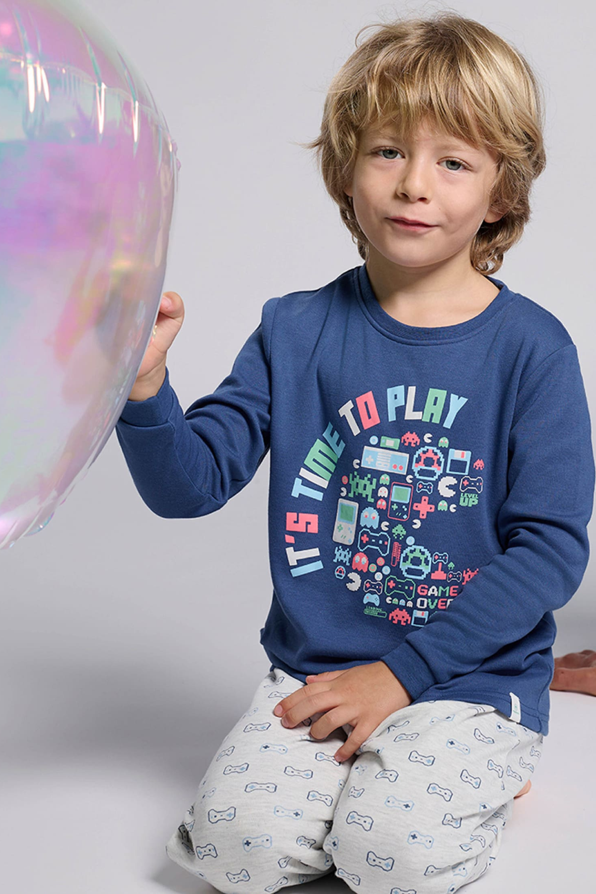Pijama comprido de menino cardado estampado It's time to play