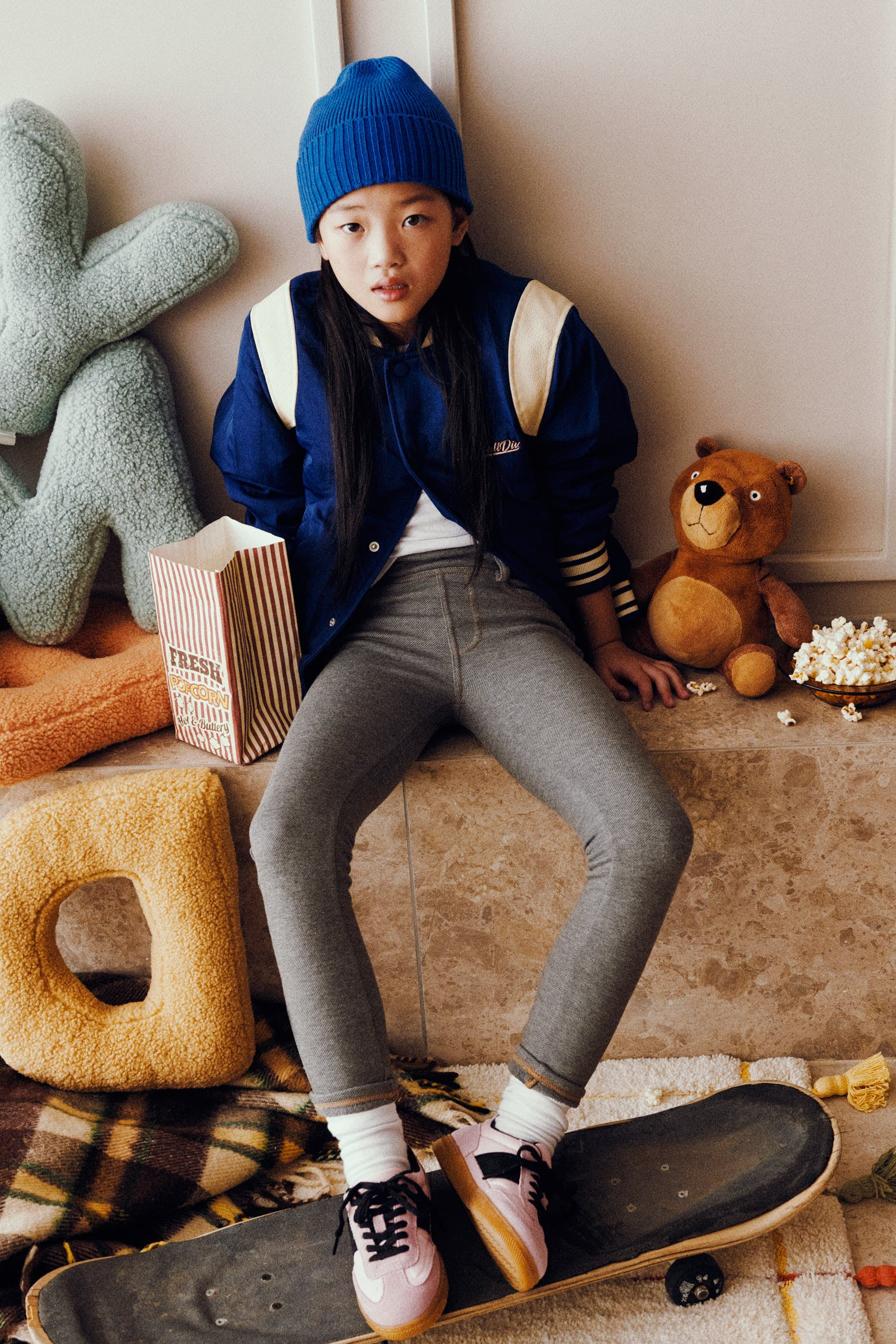 Leggings térmicas com efeito jeans cinza para meninas