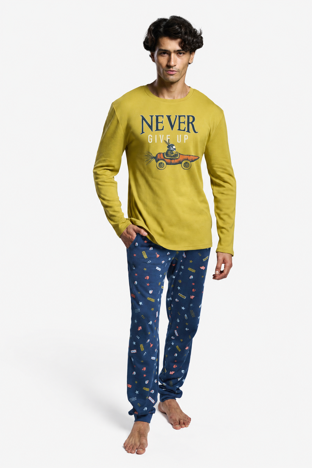 Pijama comprido de homem cardado estampado driver Never Give Up
