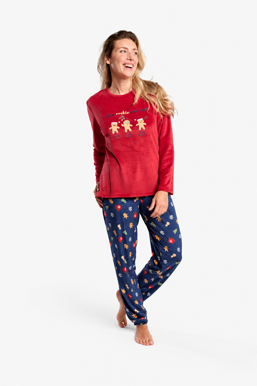 Pijama comprido de mulher em veludo Natal