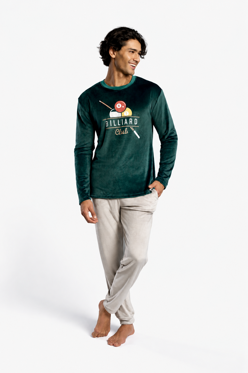 Pijama comprido de homem em veludo estampado de bilhar