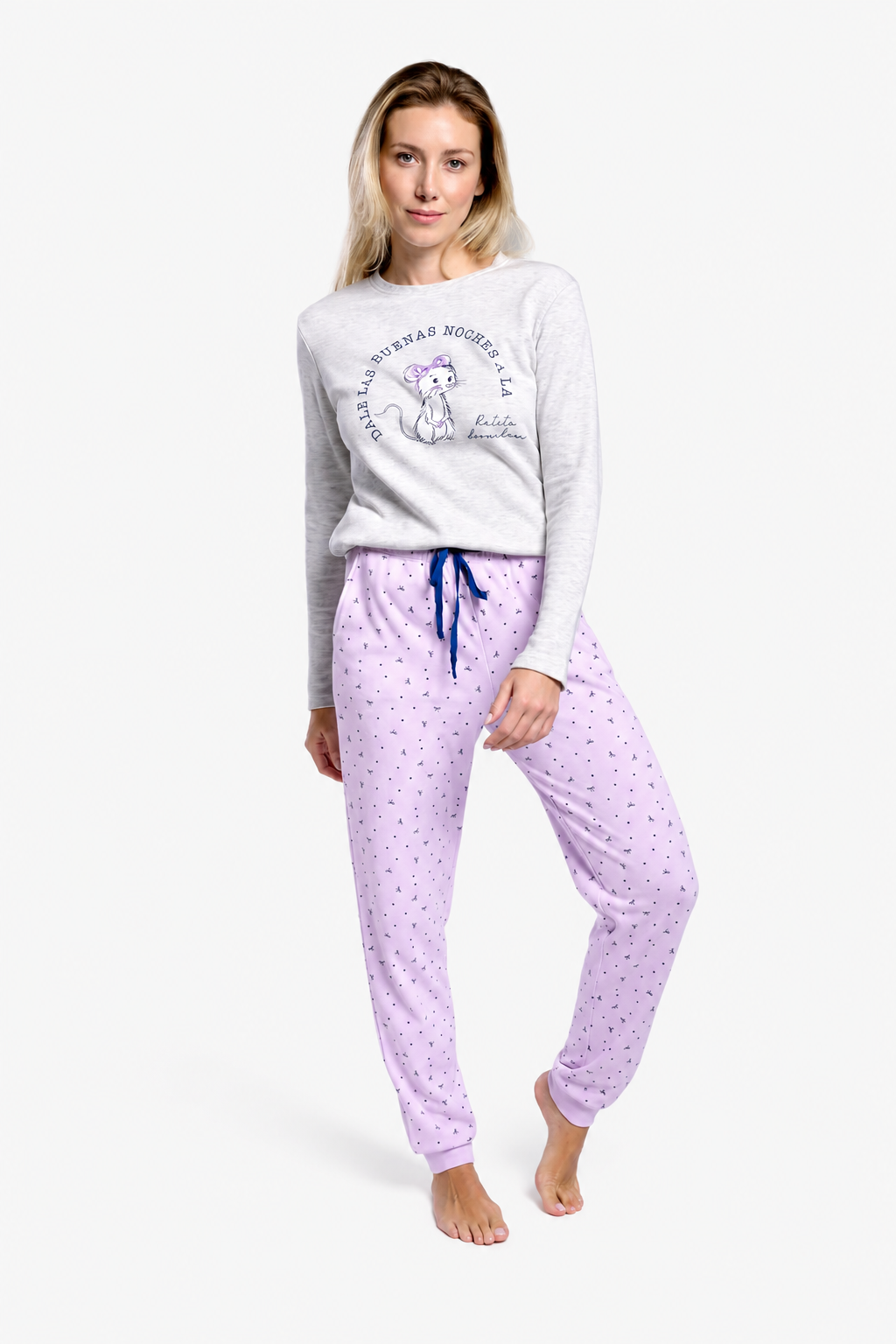 Pijama comprido de mulher cardado estampado Boa noite