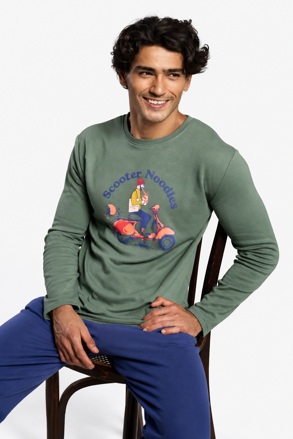 Pijama comprido de homem cardado estampado Scooter Noodles