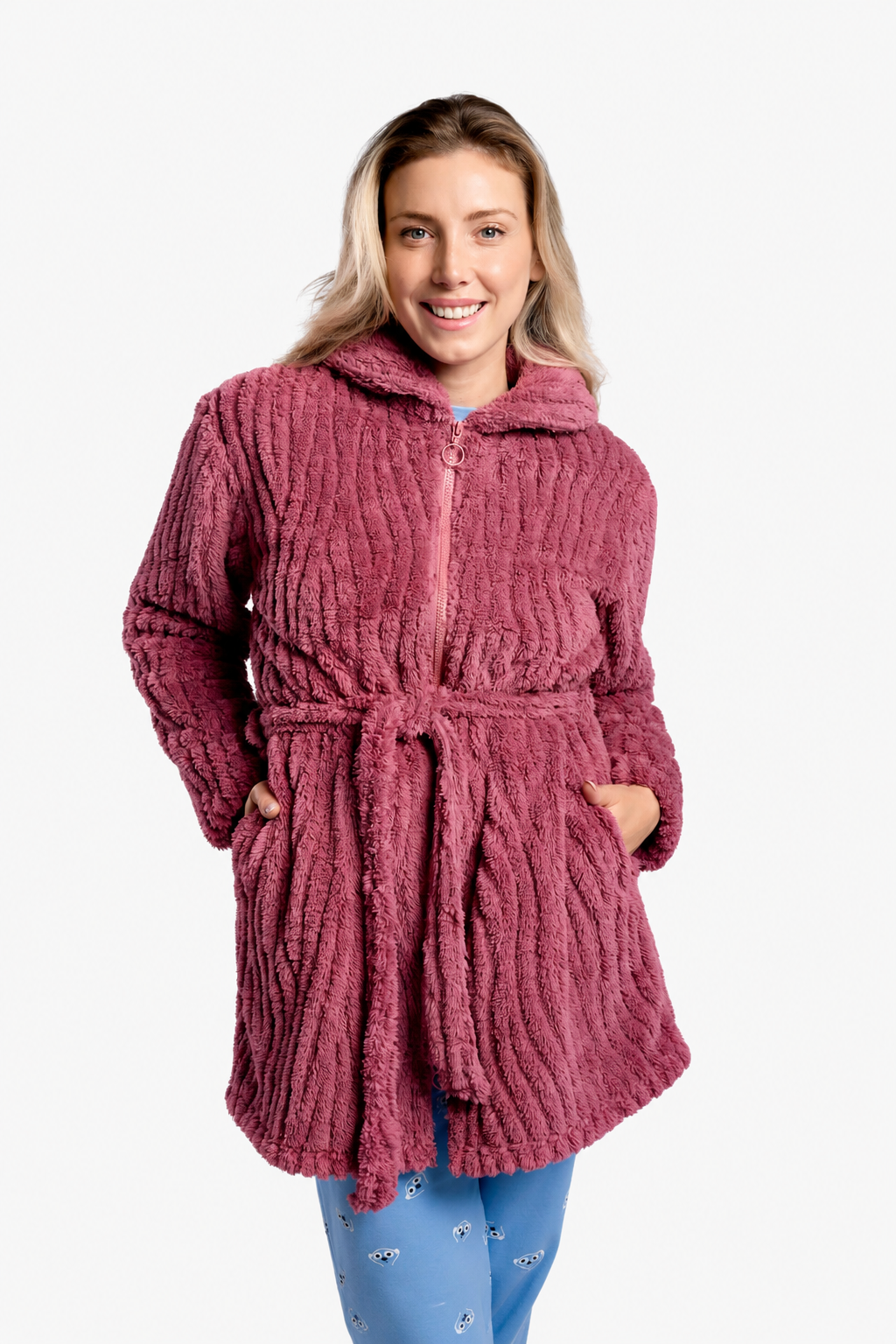 Roupão midi de mulher polar sherpa bordô texturizado