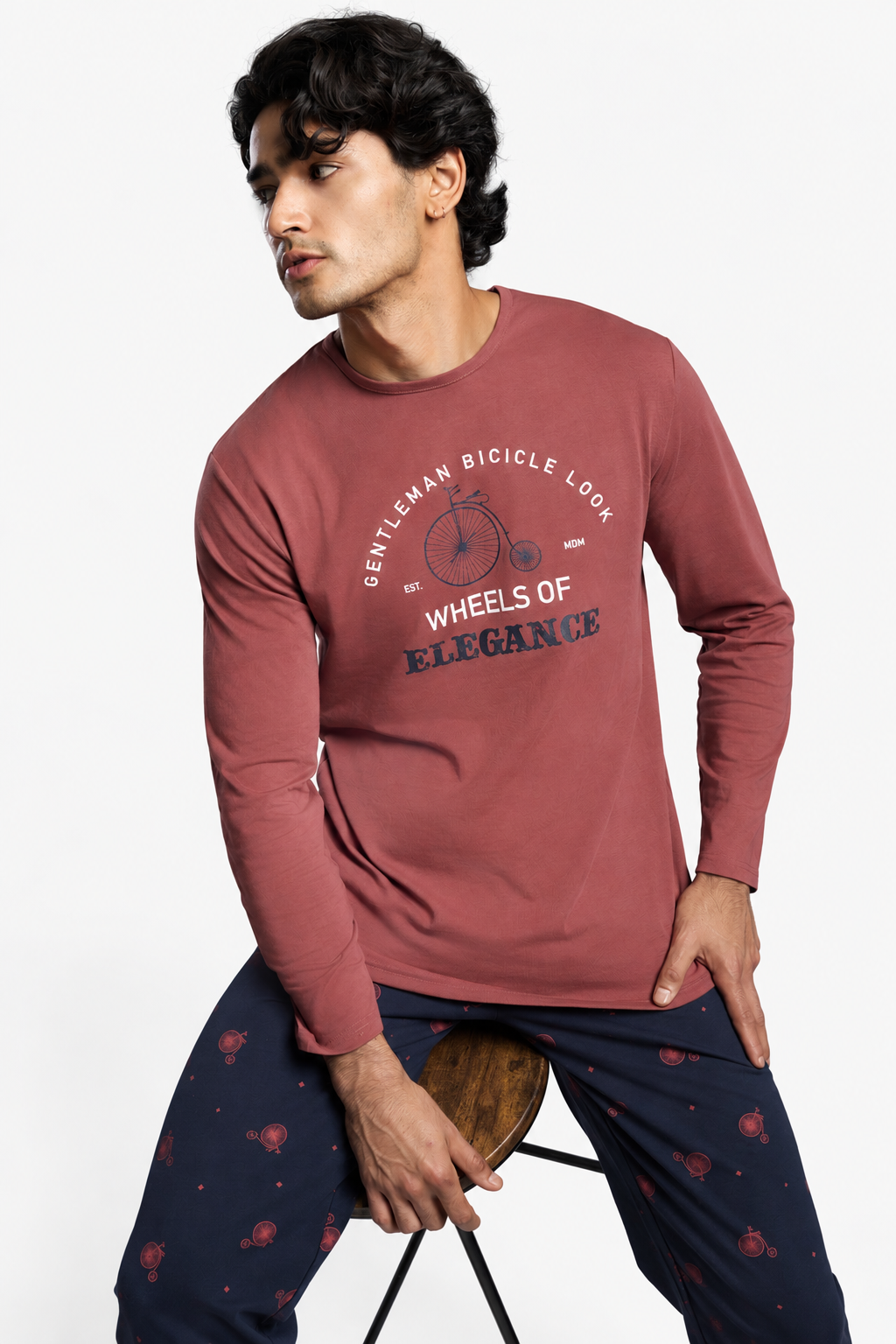 Pijama comprido de homem em algodão estampado Gentleman Bicycle Look
