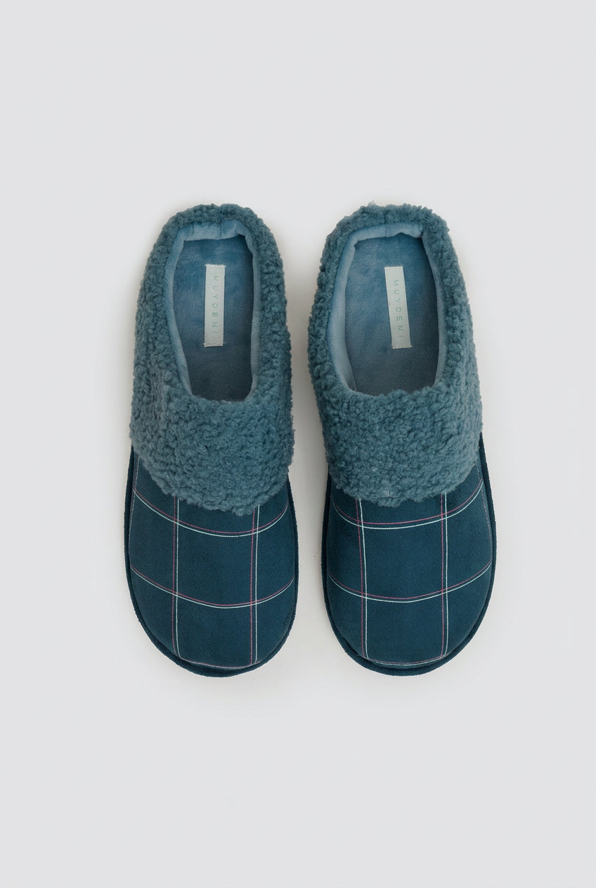 Pantufas de homem às riscas com interior sherpa