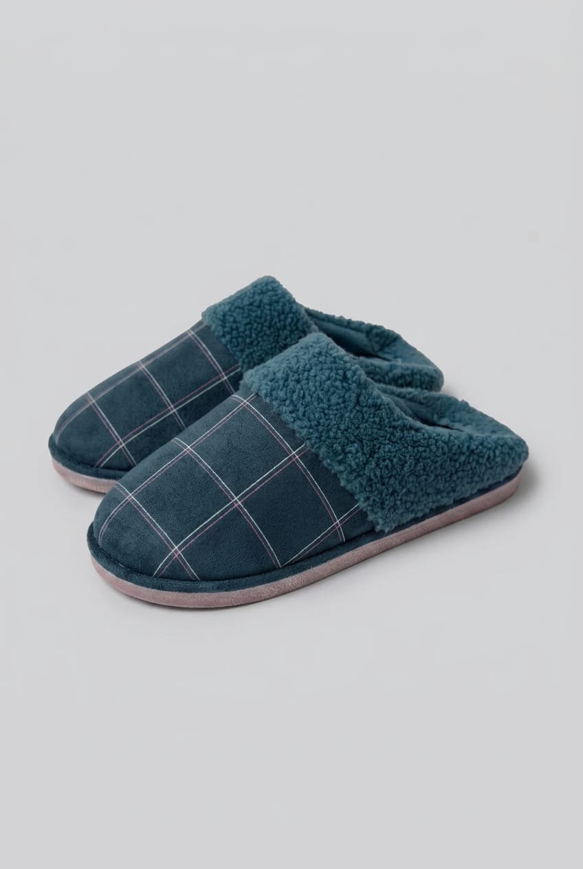 Pantufas de homem às riscas com interior sherpa